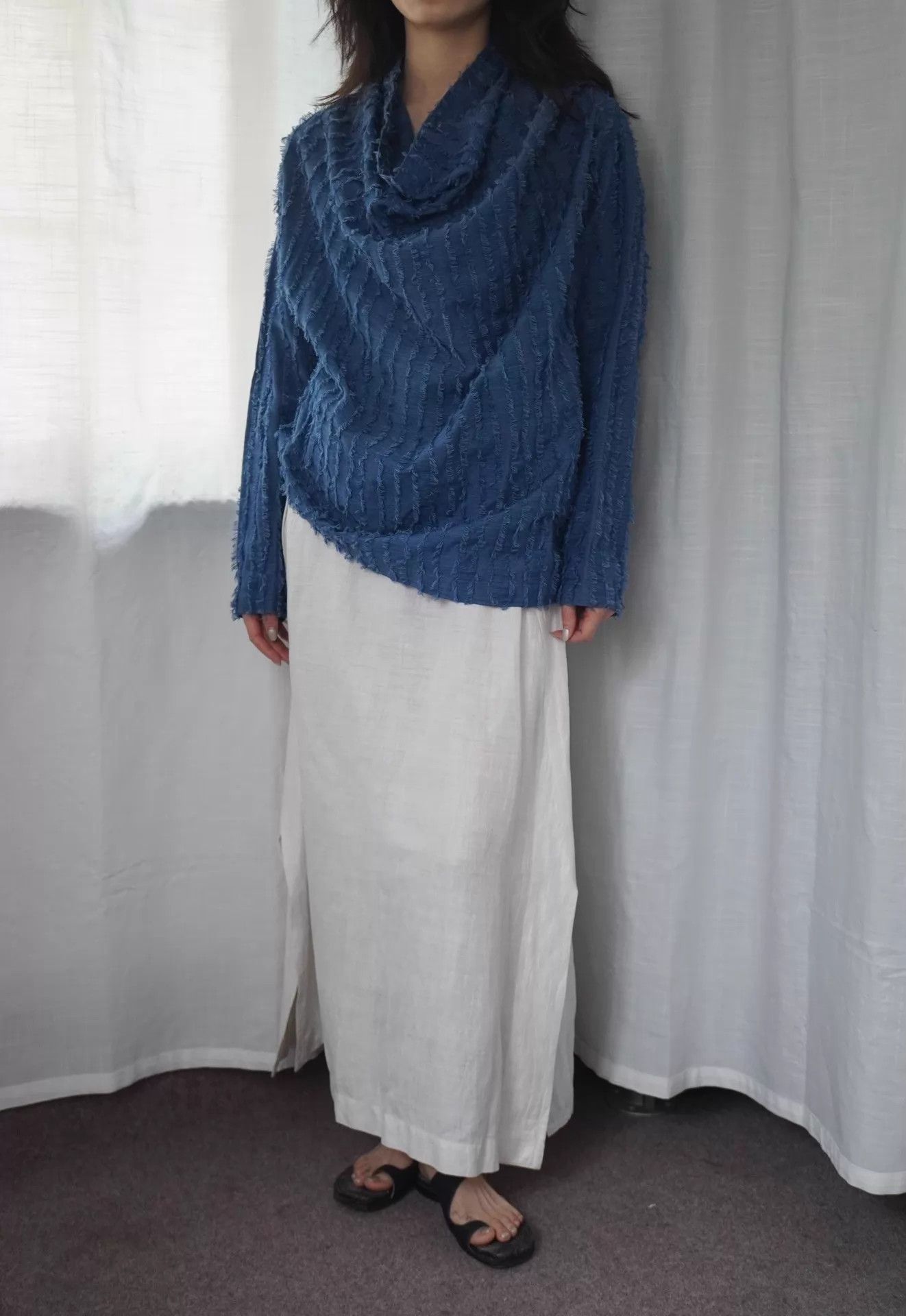 Issey Miyake Issey Miyake 1992 Drape Neck Blue Silk-Cotton Top ML Size M / US 6-8 / IT 42-44 - 4 Thumbnail