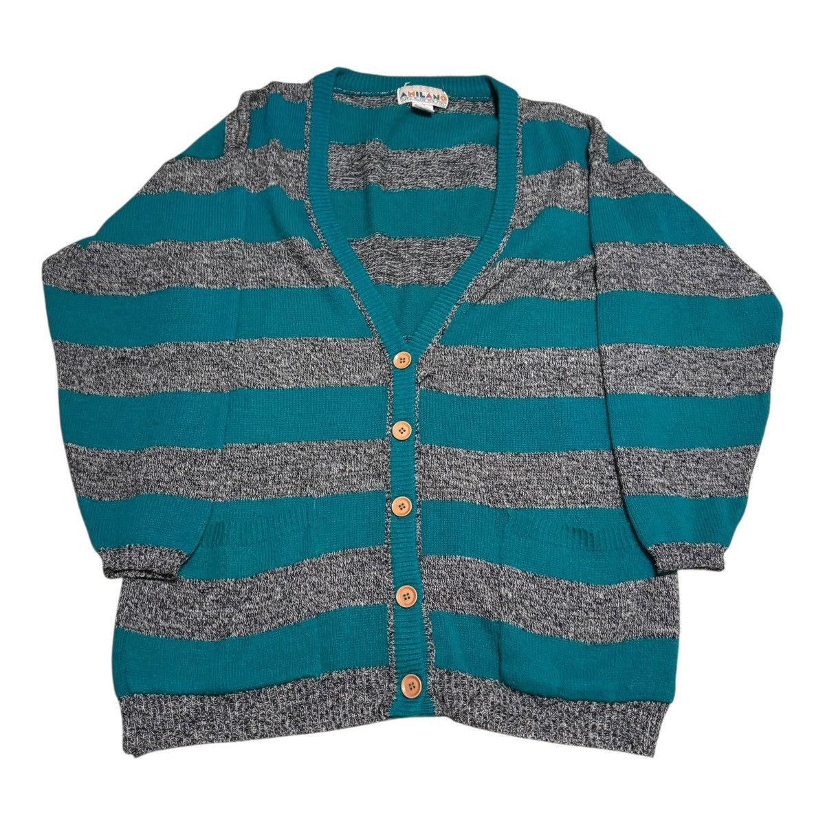 Vintage Vintage Amilano Gray Teal Cardigan Sweater L Oversized Size L / US 10 / IT 46 - 1 Thumbnail