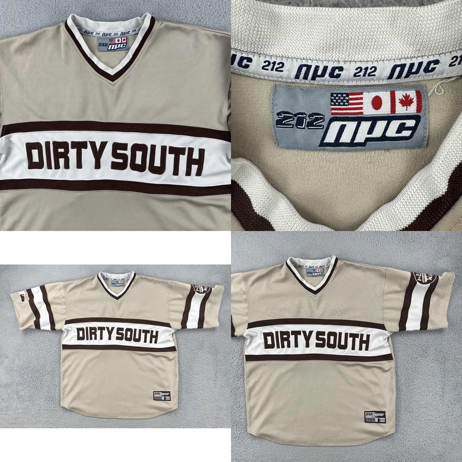 Vintage VINTAGE 212 NYC 90s Y2K Baseball Jersey Two Tone Brown Unisex Adults XL Dirty South Short Sleeve Pullover Jersey Mens Womens Size US XL / EU 56 / 4 - 8 Thumbnail