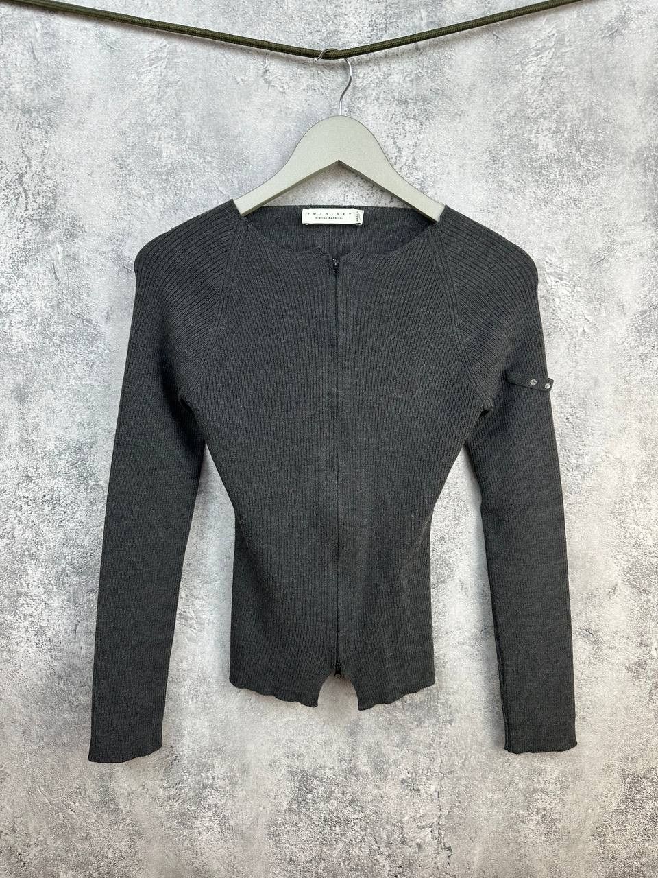 TWINSET Twin-Set Simona Barbieri Wool Ribbed Zip-Up Fitted Knit Top Size L / US 10 / IT 46 - 1 Thumbnail
