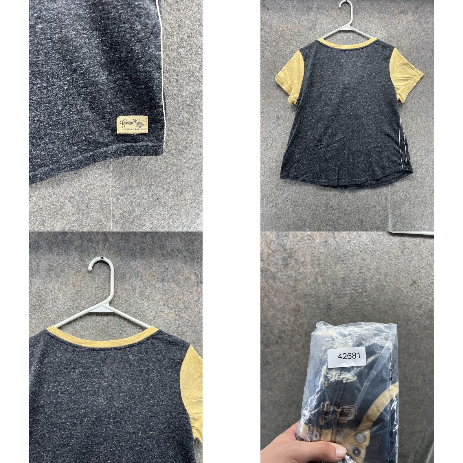 Harley Davidson Harley-Davidson Shirt Womens Medium Gray Yellow Ringer Henley Short Sleeve Top Size M / US 6-8 / IT 42-44 - 8 Thumbnail
