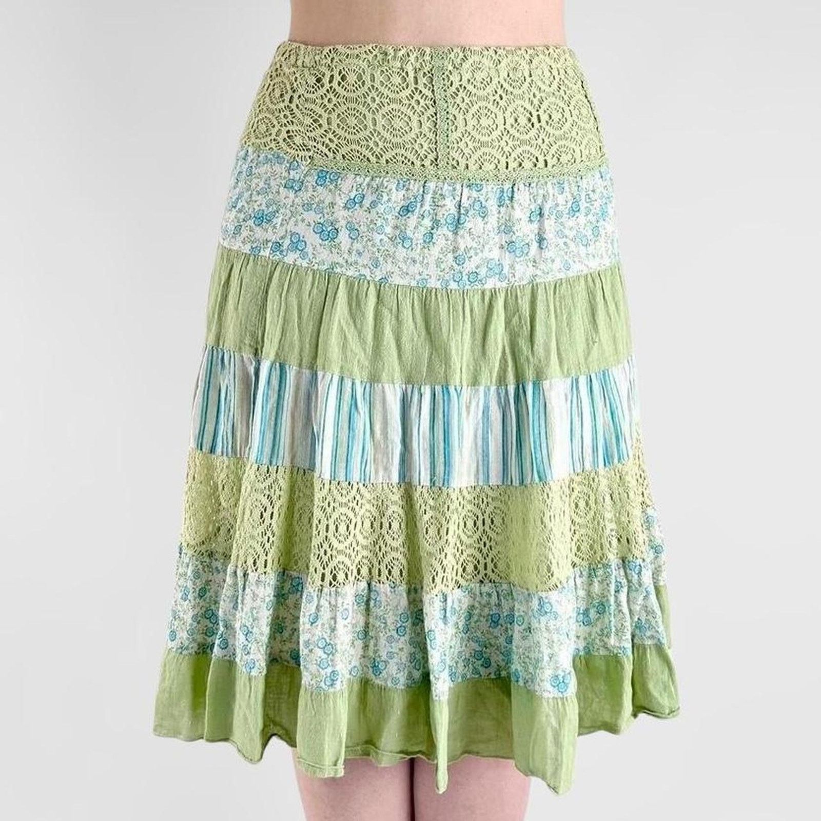 Other green y2k boho hippie tiered festival skirt Size 28" / US 6 / IT 42 - 2 Thumbnail