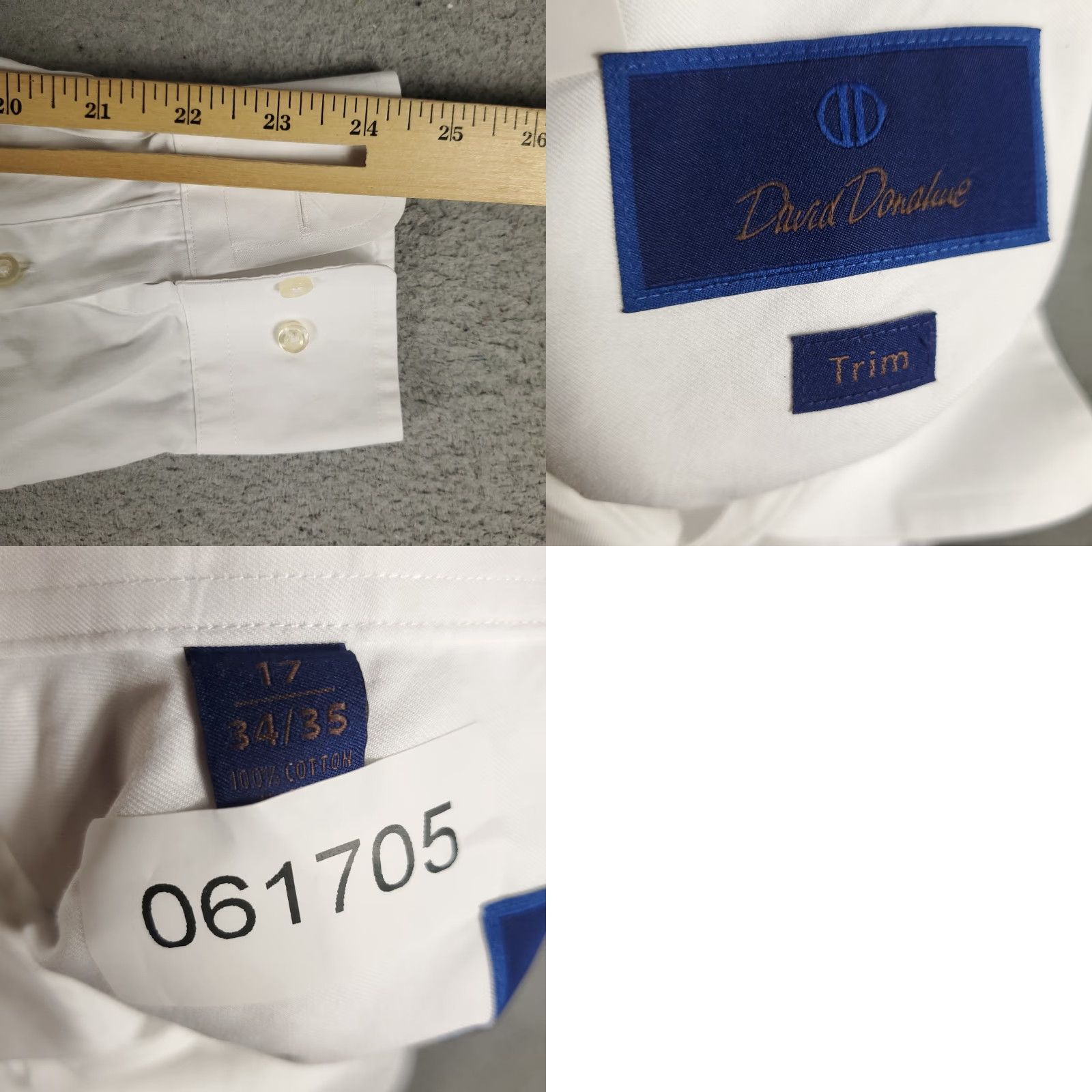 David Donahue VINTAGE David Donahue Dress Shirt Mens Size 17 White Cotton Long Sleeve Business Casual Formal Size 46R - 8 Thumbnail