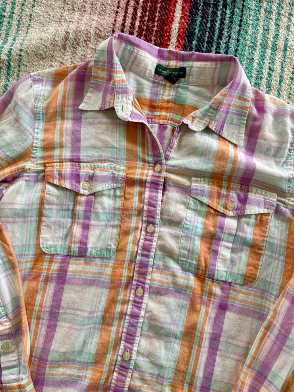 Lauren Ralph Lauren Lauren Jeans Co. Plaid Button Down Shirt L White Orange Size L / US 10 / IT 46 - 2 Thumbnail