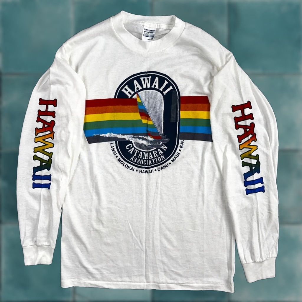 Rainbow VINTAGE Hawaii 1980s Rainbow T-Shirt Men M Spring Summer Casual Ocean Surf Hawaiian 80s Crew Neck Size US M / EU 48-50 / 2 - 1 Thumbnail