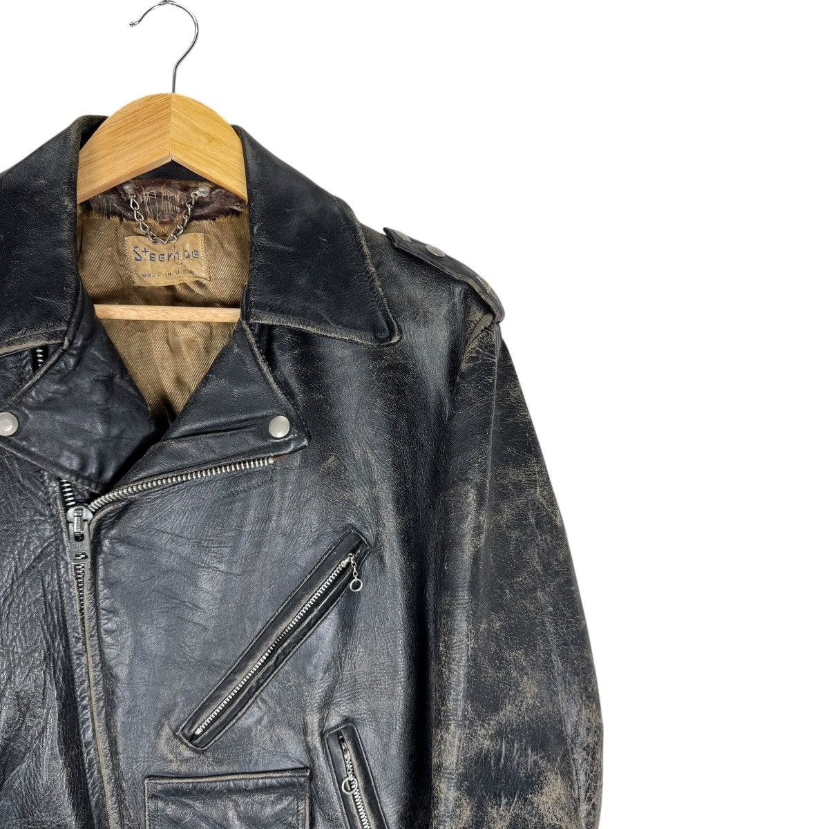 Genuine Leather 🌟VINTAGE 50s STEERHIDE ONE STUDS MOTORCYCLE LEATHER JACKET Size US M / EU 48-50 / 2 - 8 Thumbnail