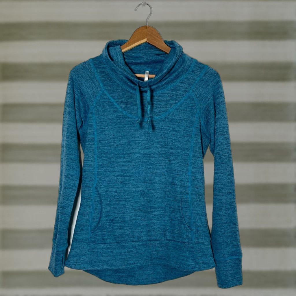 KangaROOS Womens Kuhl Lea Pullover Shirt S Heather Blue Kangaroo Pockets Cowl Neck Long Sleeve Casual Travel Vintage Womens Size S / US 4 / IT 40 - 1 Thumbnail