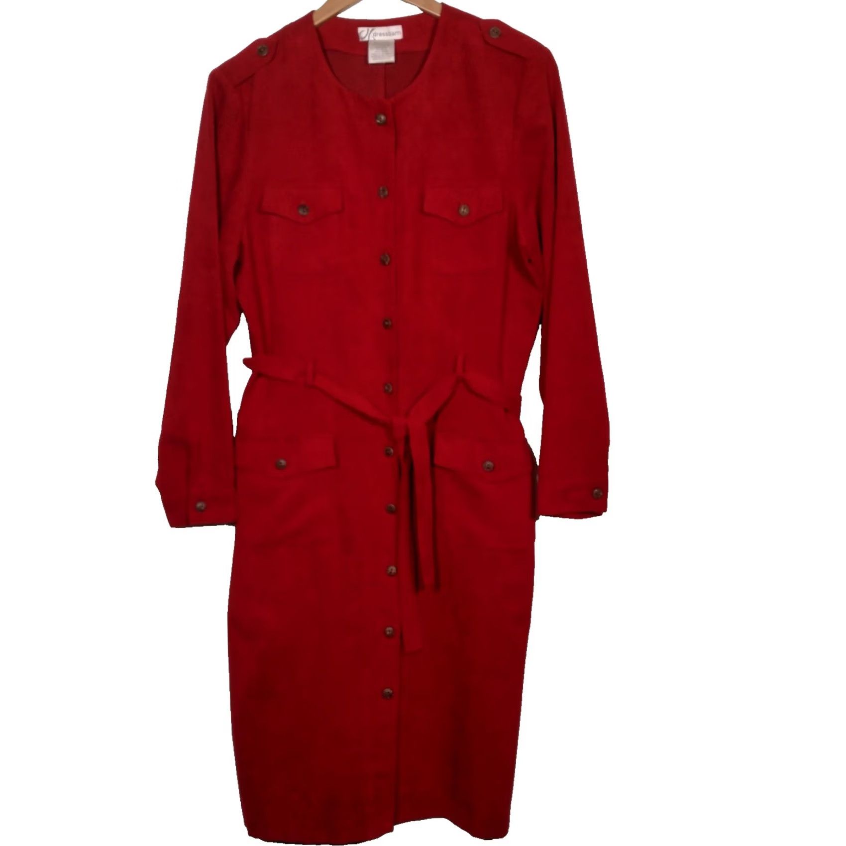 Vintage VINTAGE Dressbarn Dress Shirt Womens 14 Red Microsuede Long Sleeve Button Up Belted Office Wear Size XL / US 12-14 / IT 48-50 - 2 Thumbnail