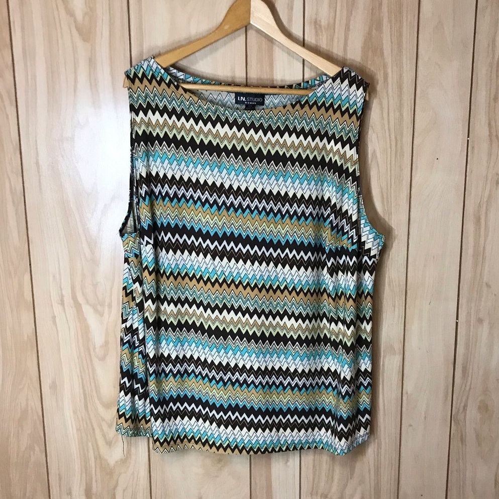 Other I.N. Studio Zig-Zag Round Neck Sleeveless Stretch Blouse 3X Size 3XL / US 20-22 - 1 Thumbnail