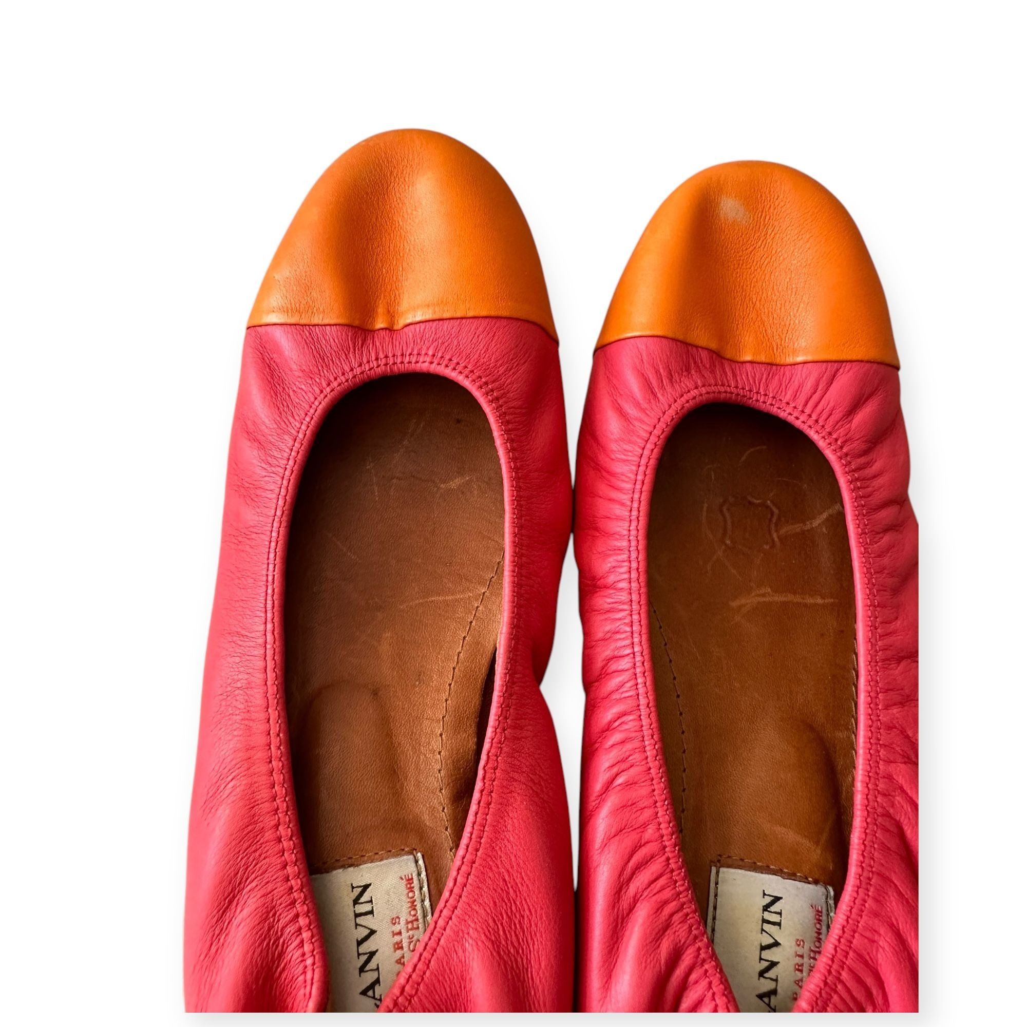 Lanvin Lanvin Cap-Toe Ballerina Flats. in Red /Orange Leather, 39 Size US 9 / IT 39 - 8 Thumbnail