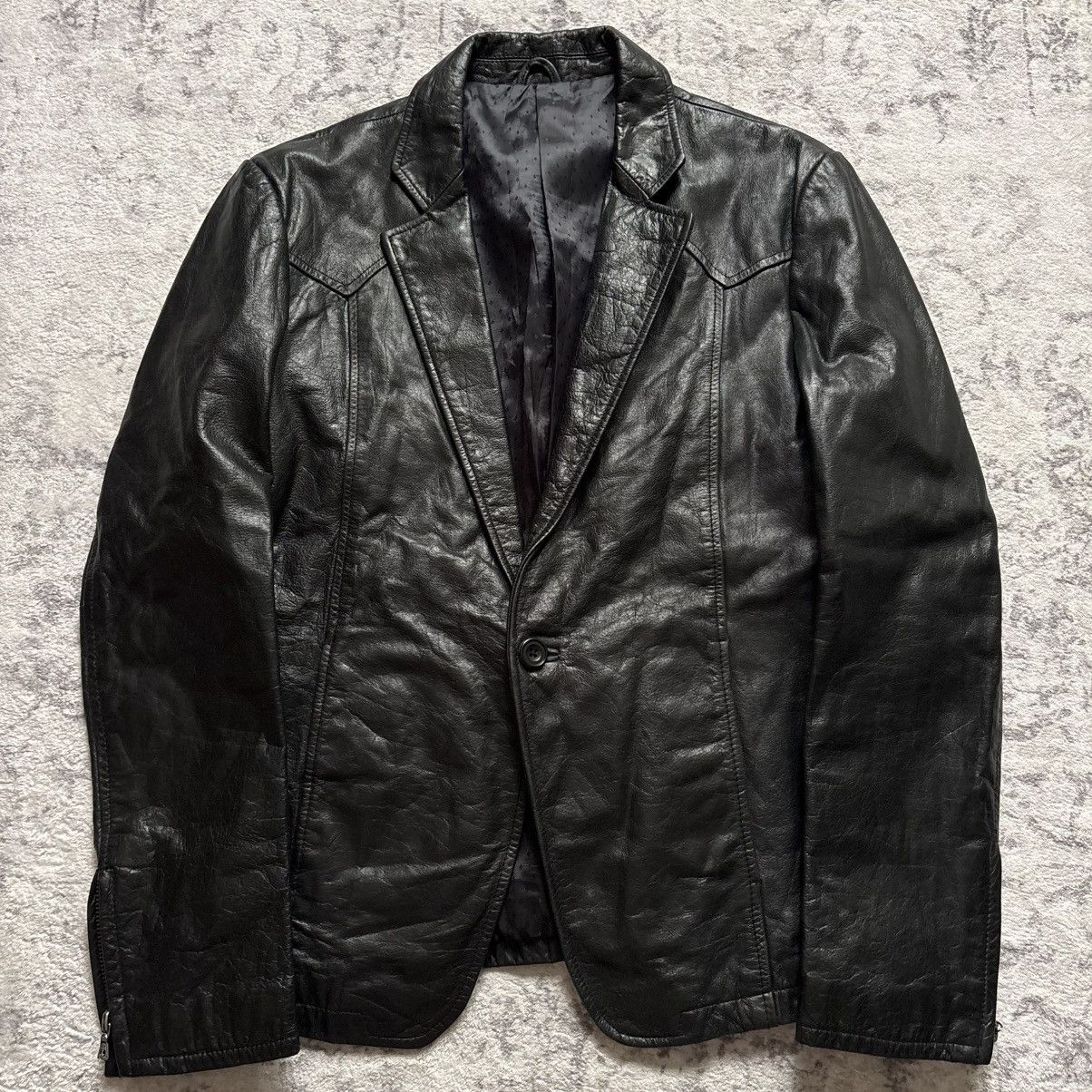 Tornado Mart Tornado Mart Leather Blazer Suit Jacket Black | Size L Size 44R - 1 Thumbnail