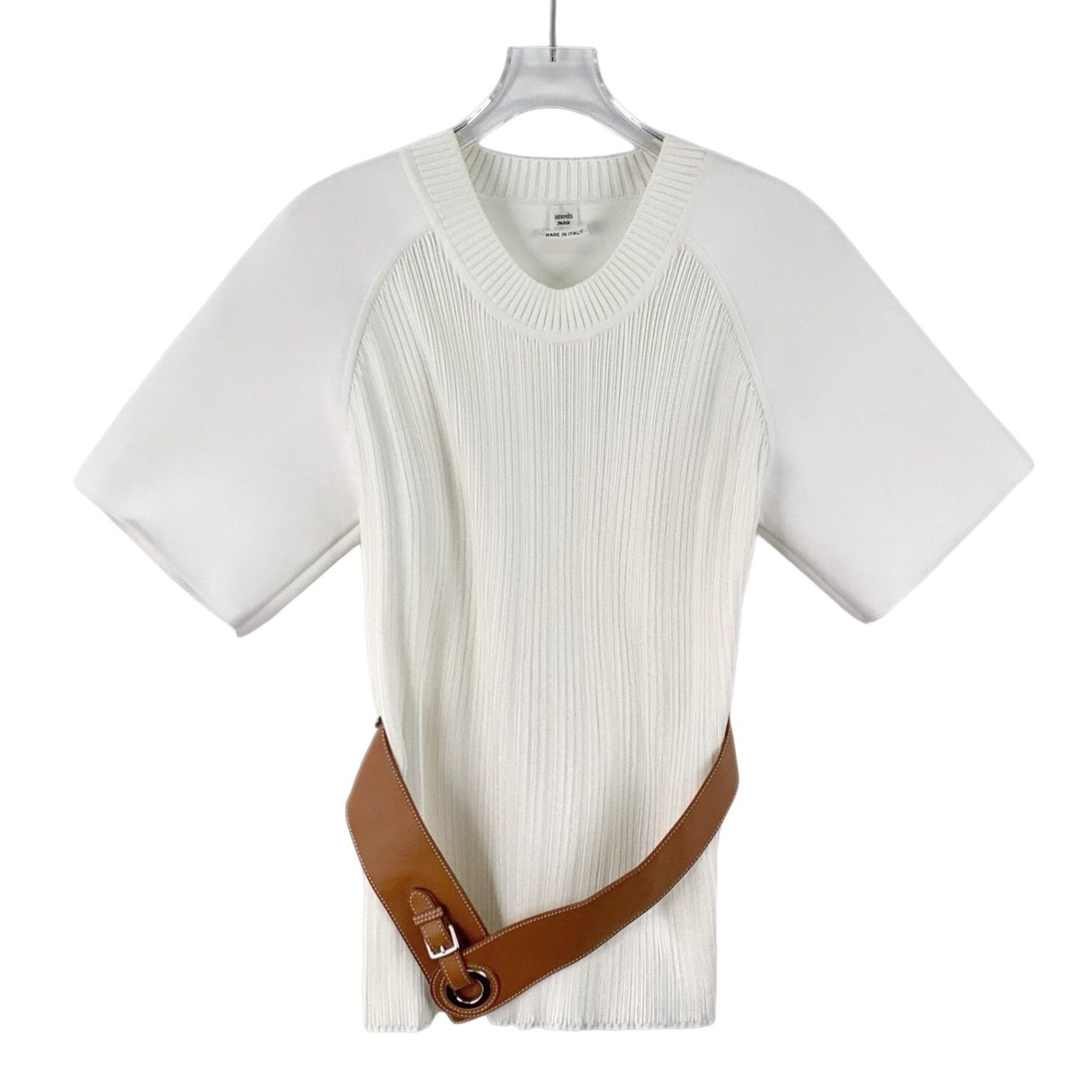 Hermes Hermes Belted Ribbed Knit Top White 38 Size S / US 4 / IT 40 - 1 Thumbnail