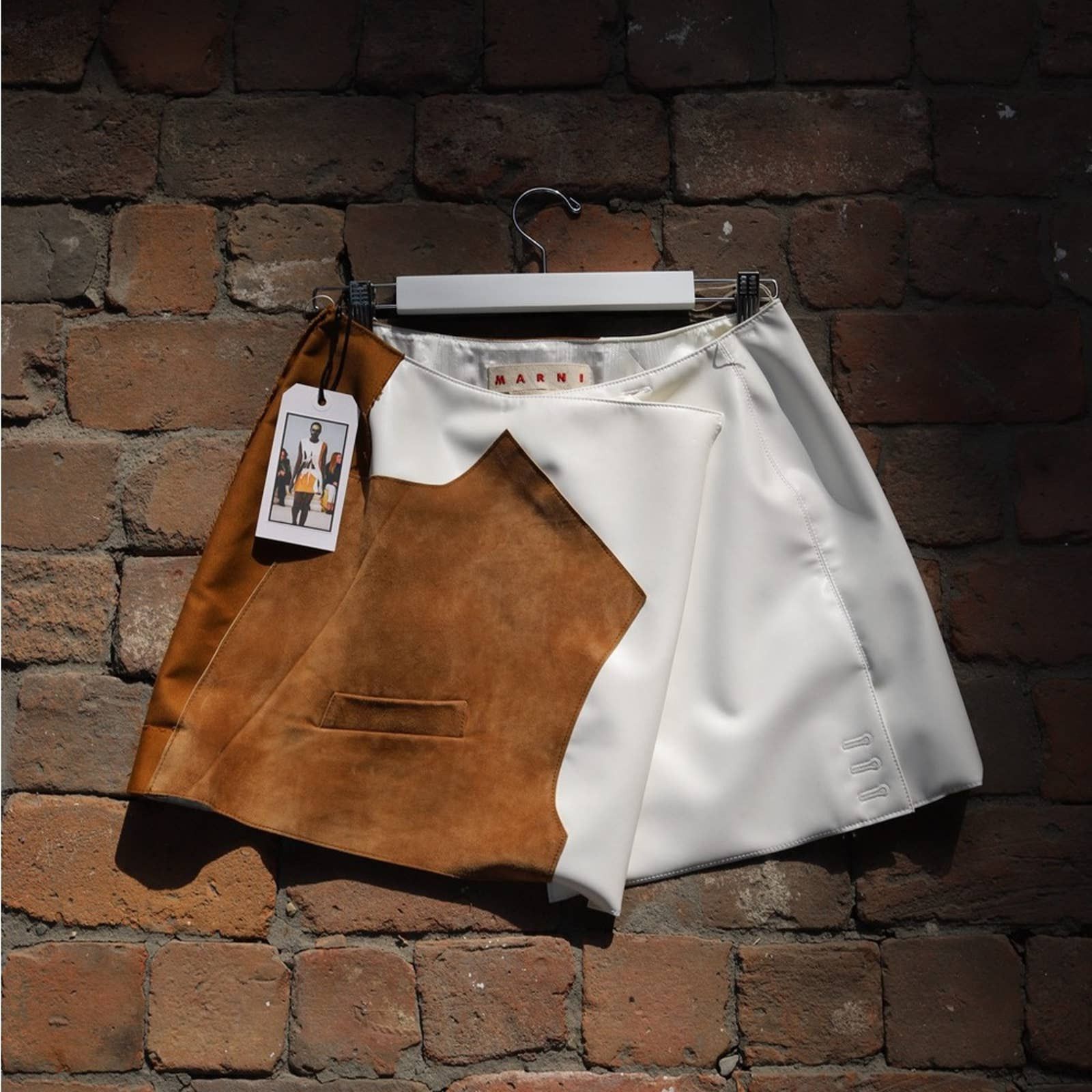 Marni Marni Tan Suede Asymmetrical Stitch Skirt (New) Size 27" / US 4 / IT 40 - 2 Thumbnail