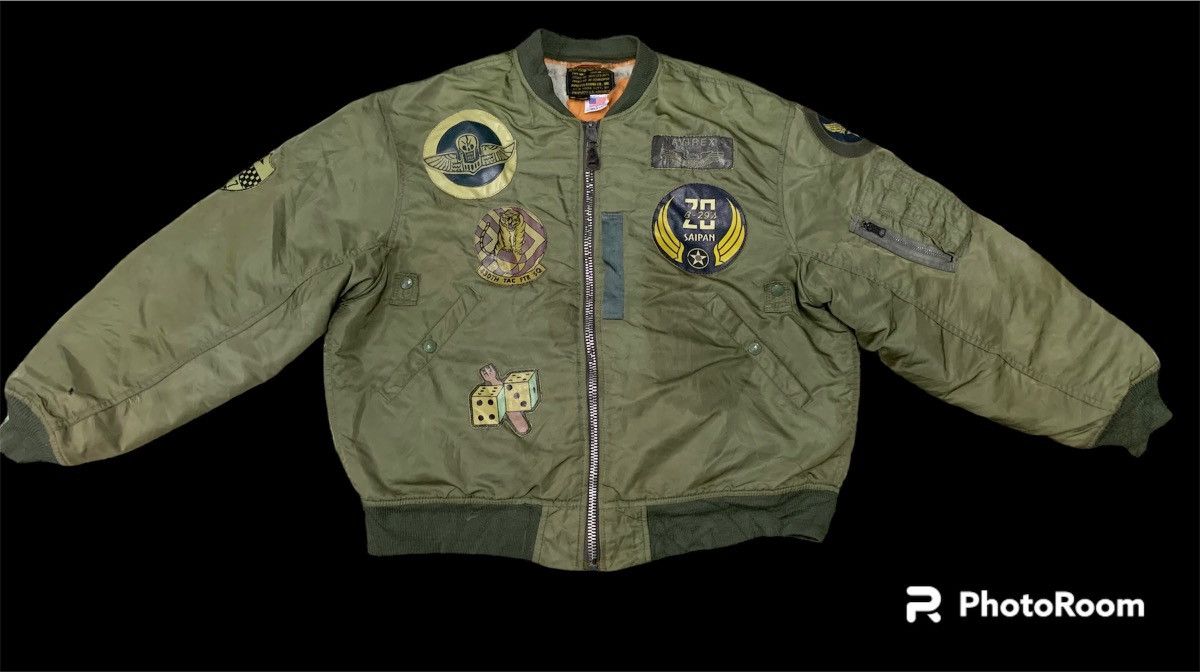 image of 90's Avirex Ma-1 7 Patches Bomber Jacket Distressed in Green Olive, Men's (Size Medium)