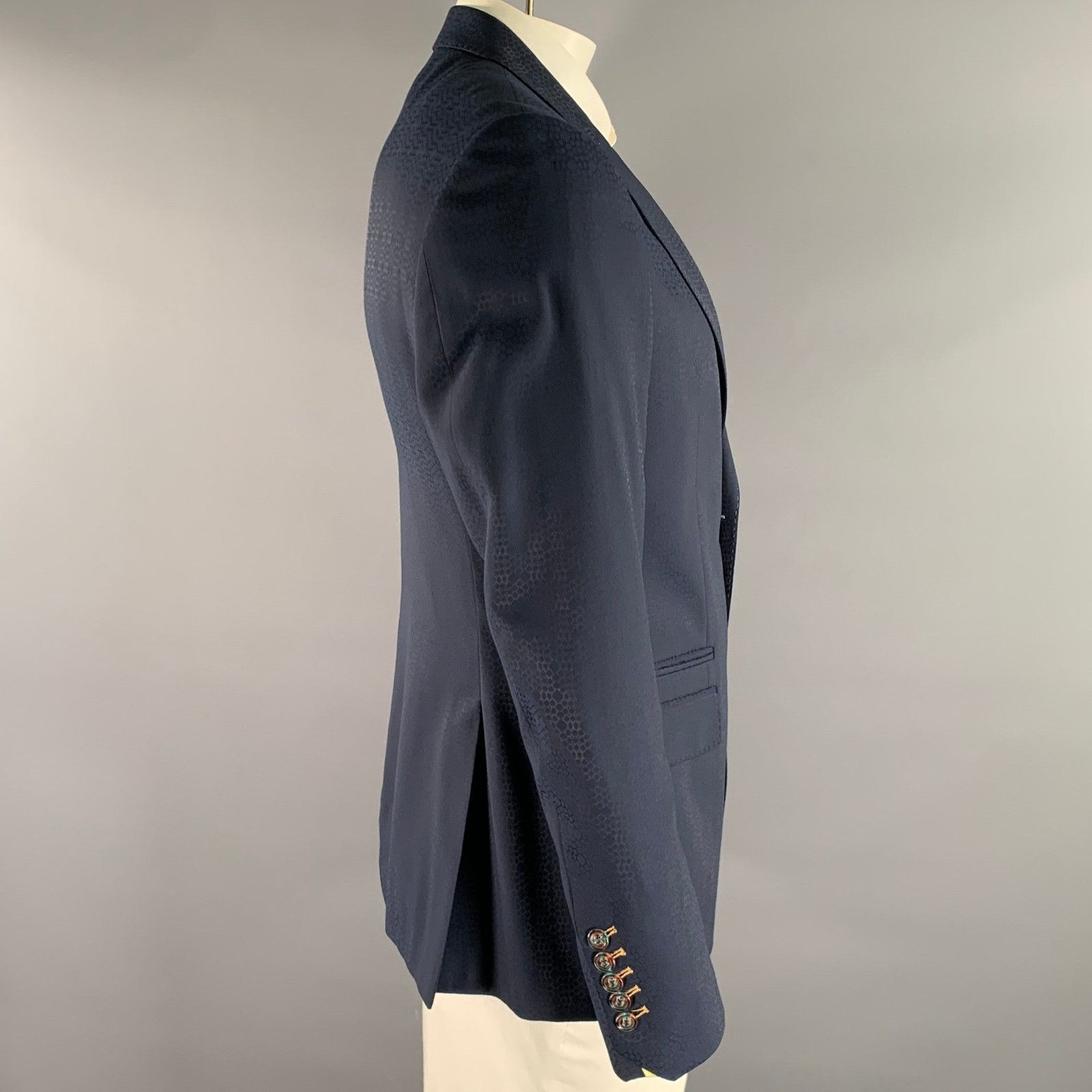 Maceoo MACEOO Navy Scale Print Viscose Blend Notch Lapel Sport Coat Size 44R - 3 Thumbnail