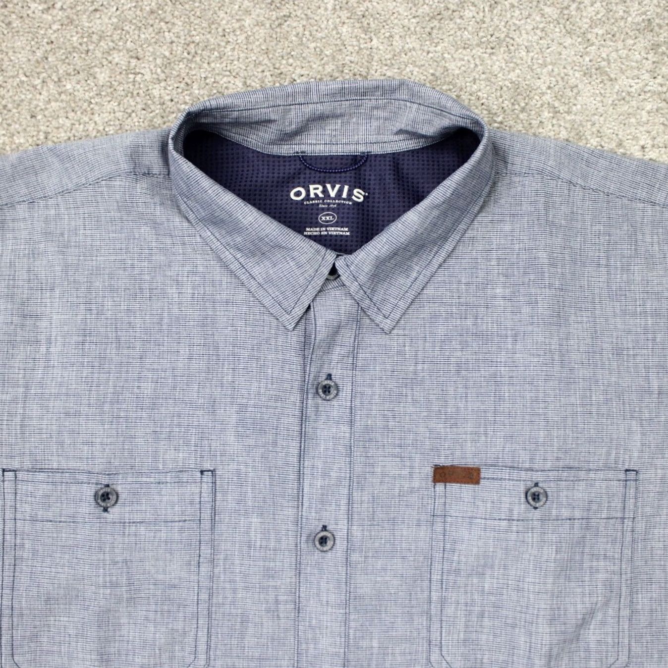 Orvis Orvis Shirt Mens 2XL XXL Blue Woven Tech UPF 30 Short Sleeve Button Casual Size US XXL / EU 58 / 5 - 4 Thumbnail