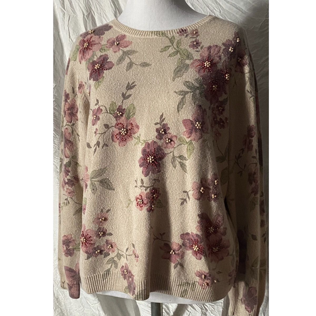 Vintage Vintage, Beige, Floral, Embellished, Pullover Sweatshirt Size S / US 4 / IT 40 - 5 Thumbnail