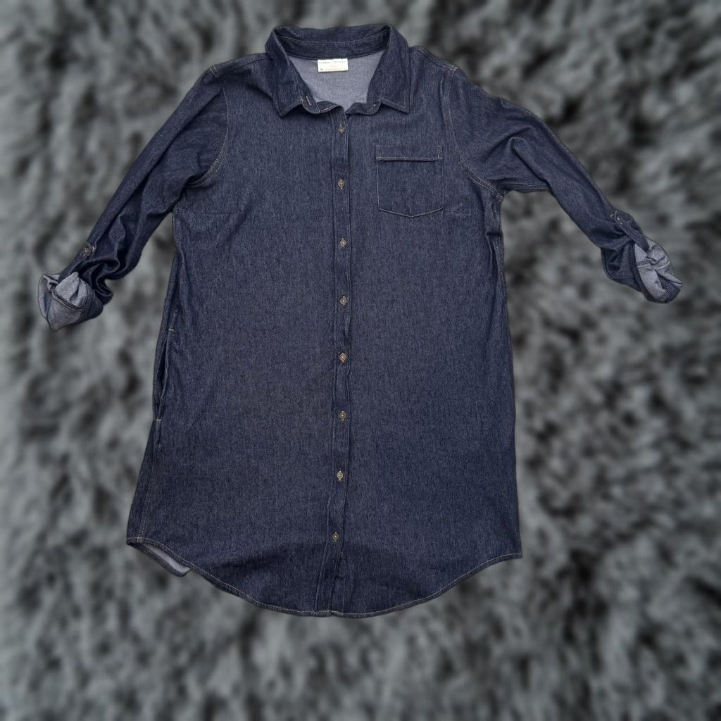 Vintage Bobbie Brooks Shirt Dress Womens XL Dark Blue Chambray Long Sleeve Pockets Tunic Shirt Dress Size XL / US 12-14 / IT 48-50 - 1 Thumbnail