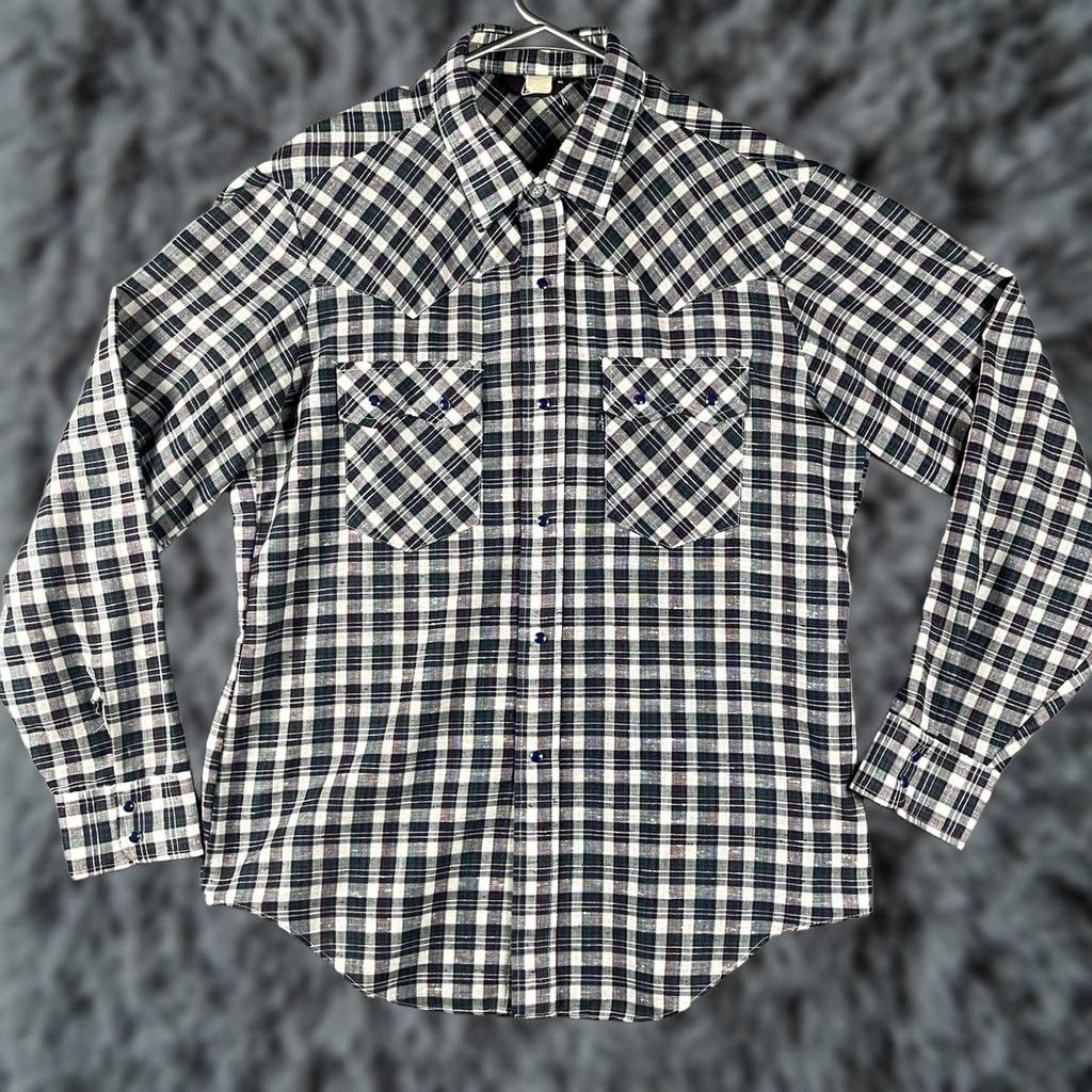 Levi's VINTAGE Levi's Shirt Western Pearl Snap Blue Plaid XL Men's Long Sleeve Button-Up Rockabilly 70s 80s Retro Western Size US XL / EU 56 / 4 - 1 Thumbnail