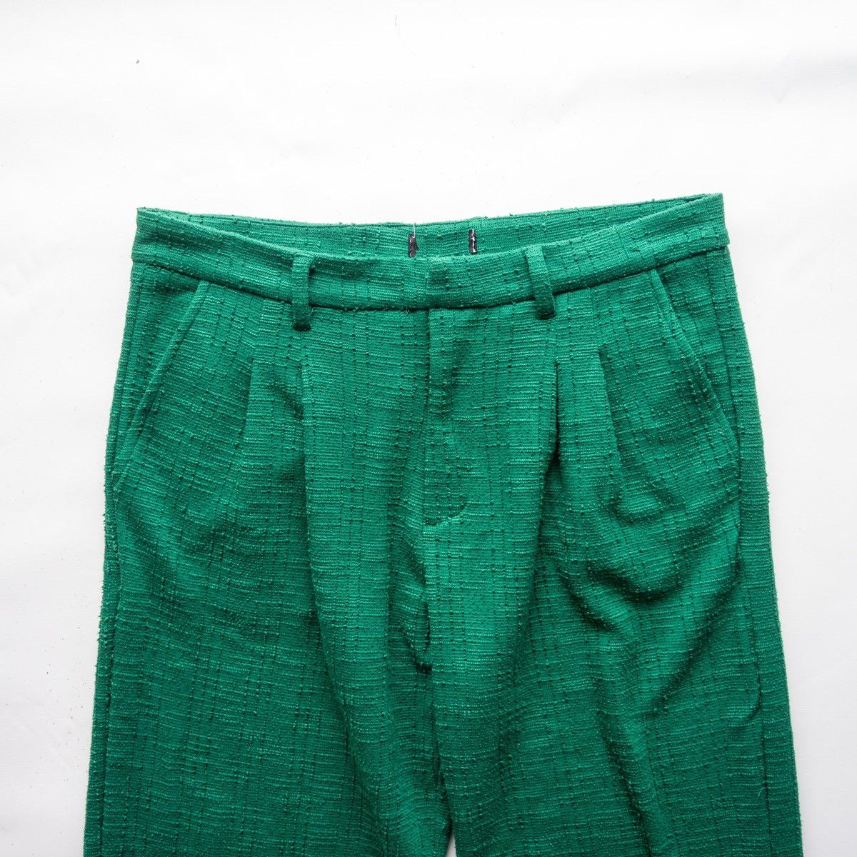 Other Green Loose Fit Textured Knit Dress Pants Size US 36 / EU 52 - 2 Thumbnail