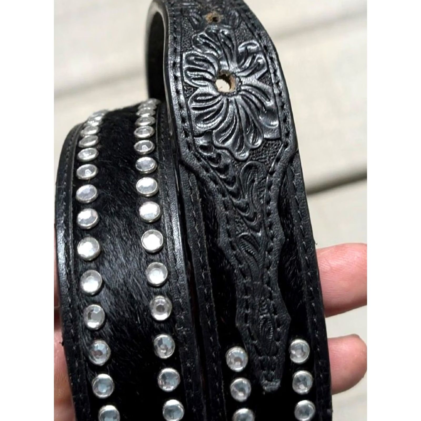Vintage VINTAGE Ranger Western Belt Studded Buckle 32 Black Leather Tooled Cowboy Rodeo Mens Belt Size 32 - 2 Thumbnail