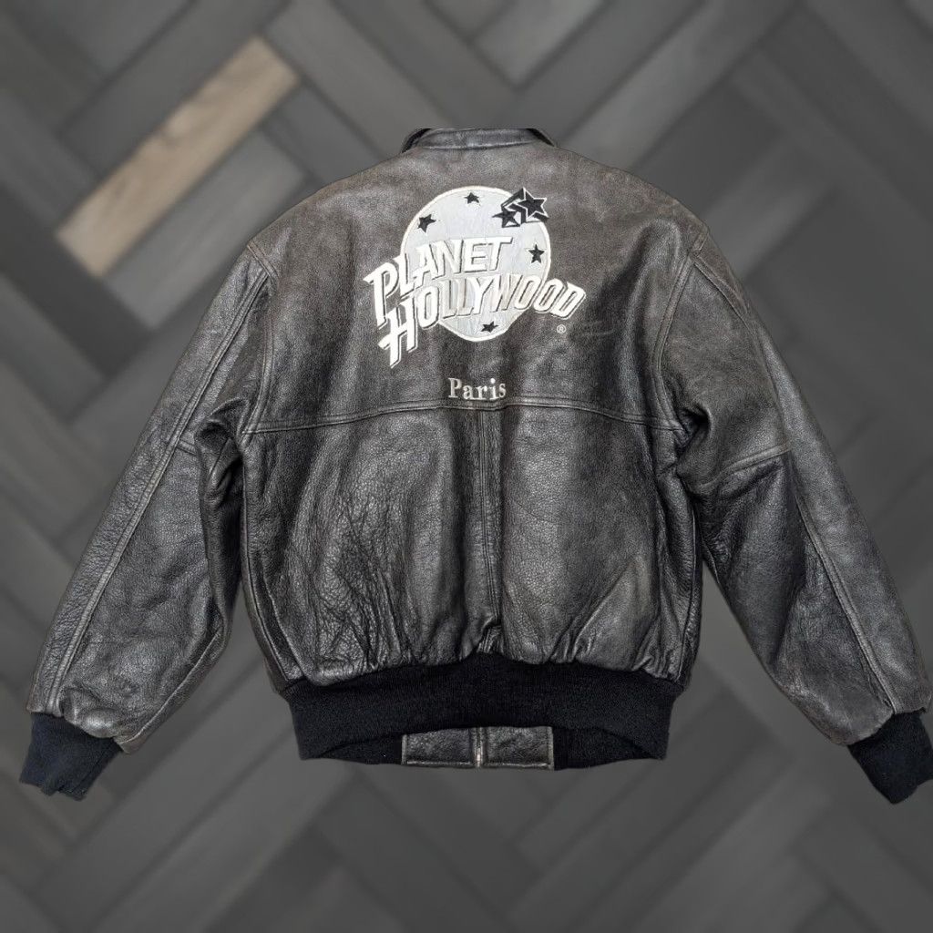 Planet Hollywood VINTAGE PLANET HOLLYWOOD bomber jacket Leather S Mens Black 1990s Paris Size US S / EU 44-46 / 1 - 1 Thumbnail