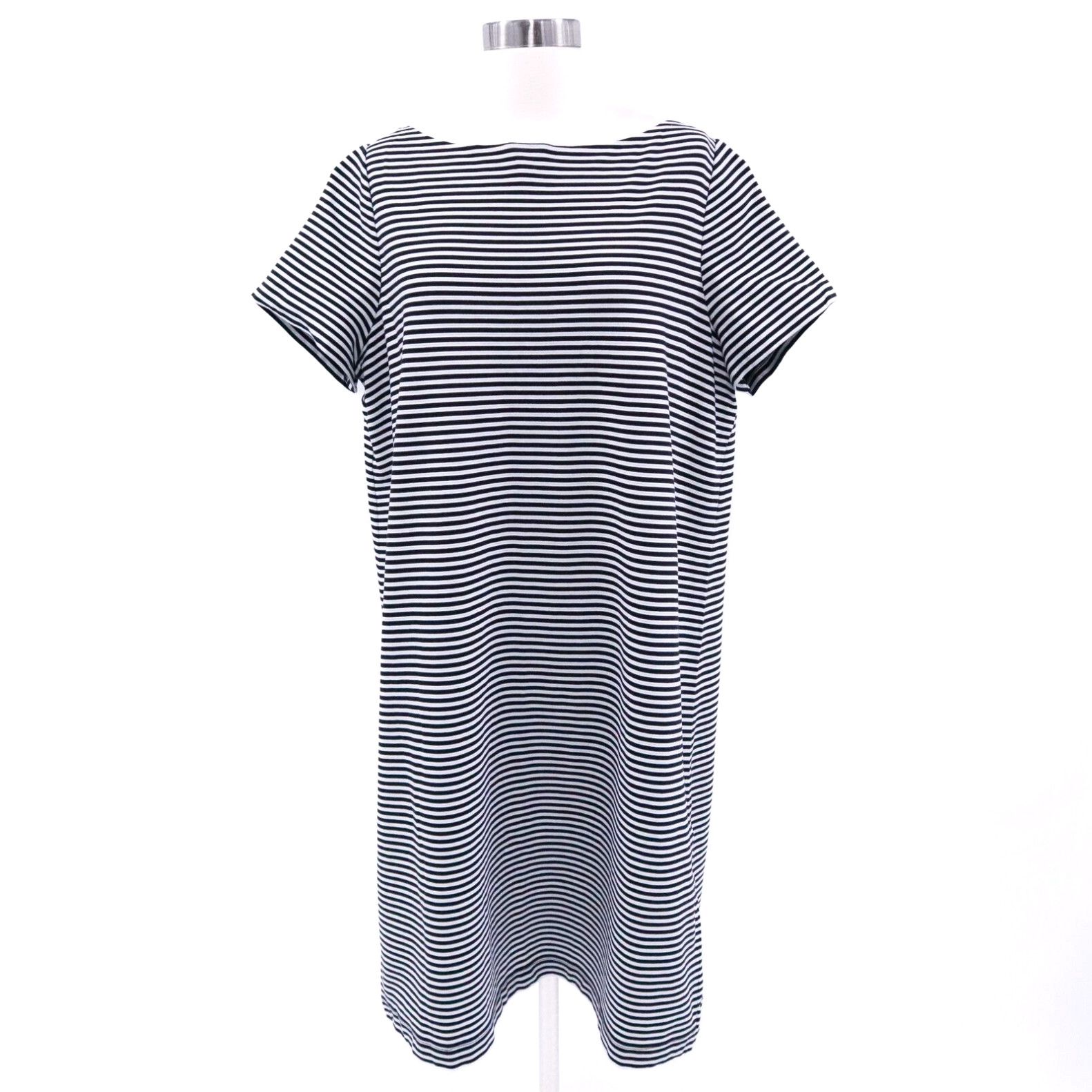 image of Vintage Lafayette 148 T-Shirt Shift Dress Womens 14 Striped Black White V-Neck Back (Size XL)