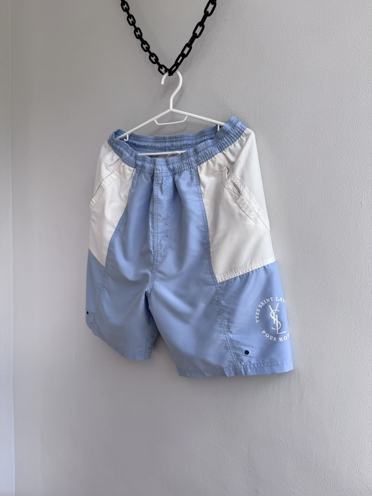 Yves Saint Laurent Yves Saint Laurent YSL Logo Vintage 90s Blue Nylon Shorts Size US 32 / EU 48 - 2 Thumbnail