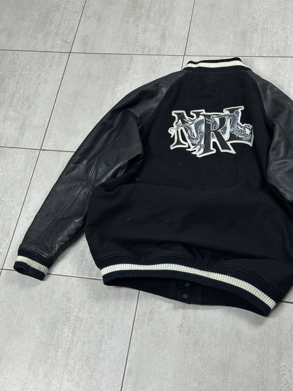 Japanese Brand Nine Rulaz Black Japan Dragon Leather Sleeve Varsity Jacket Size US XXL / EU 58 / 5 - 1 Thumbnail