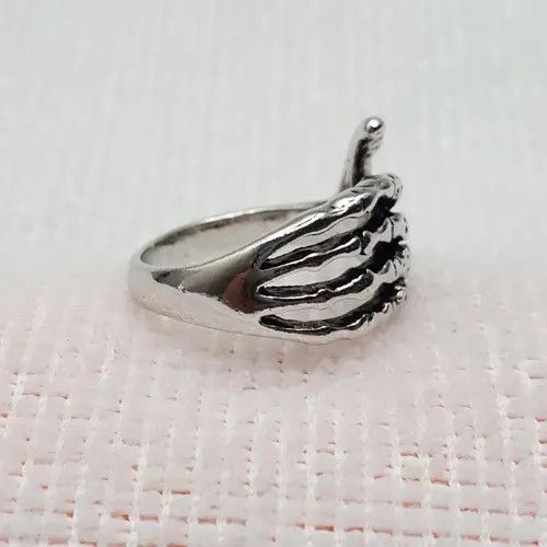 Ring Of Fire Silver Gothic Skulls Skeleton punk Hand Ring Size - 10 RGN Size ONE SIZE - 4 Thumbnail