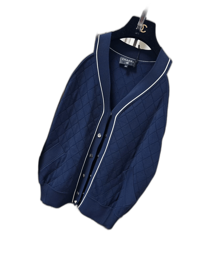 Chanel Blue Quilted Baseball Jacket Outerwear