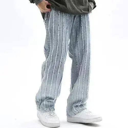 Japanese Brand Unisex Striped Frayed Ripped Tassel Jeans Pants Size US 32 / EU 48 - 1 Thumbnail