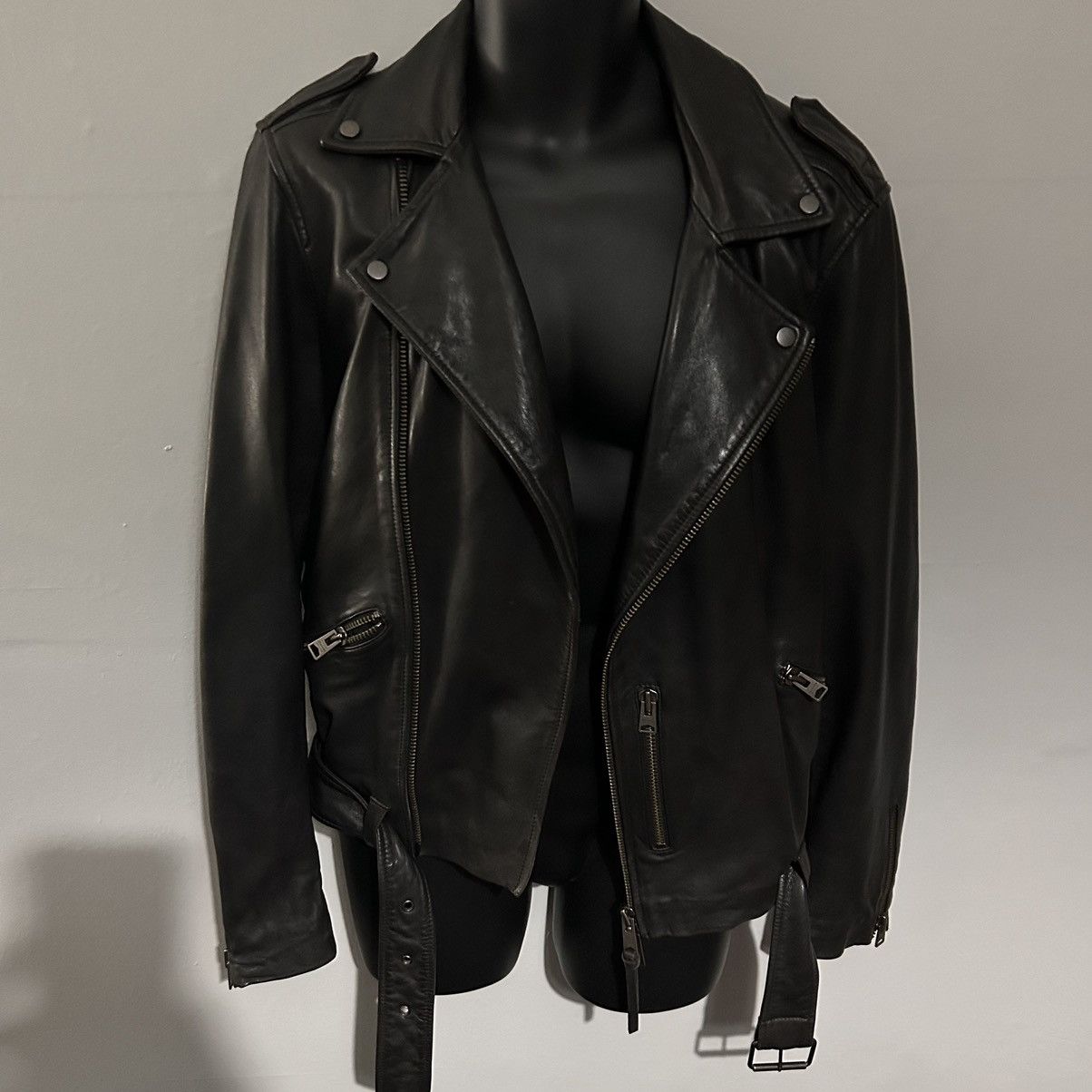 image of Allsaints Kahawa Leather Biker Jacket Size Small in Black, Men's