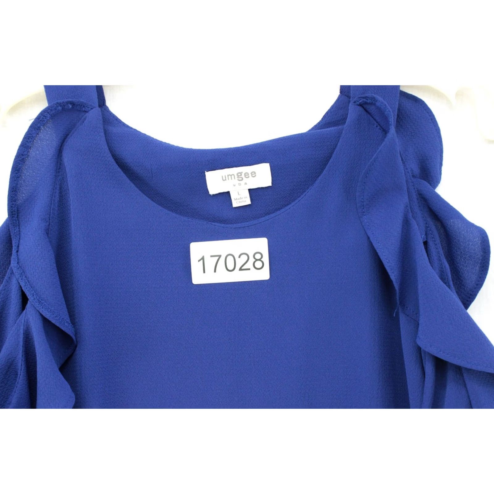 Vintage UMGEE Top Womens Large Blue Ruffled Cold Shoulder Short Sleeve Boho Peasant Shirt Blouse Size L / US 10 / IT 46 - 7 Thumbnail