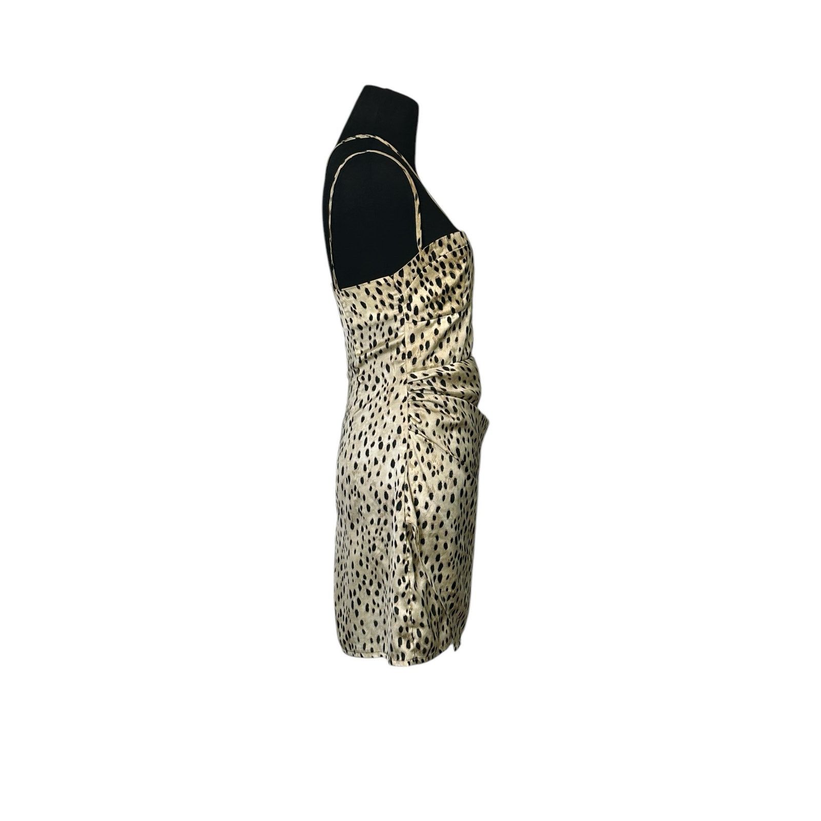 Zara Zara Beige Black Satin Animal Print Mini Slip Dress size XS Size XS / US 0-2 / IT 36-38 - 4 Thumbnail