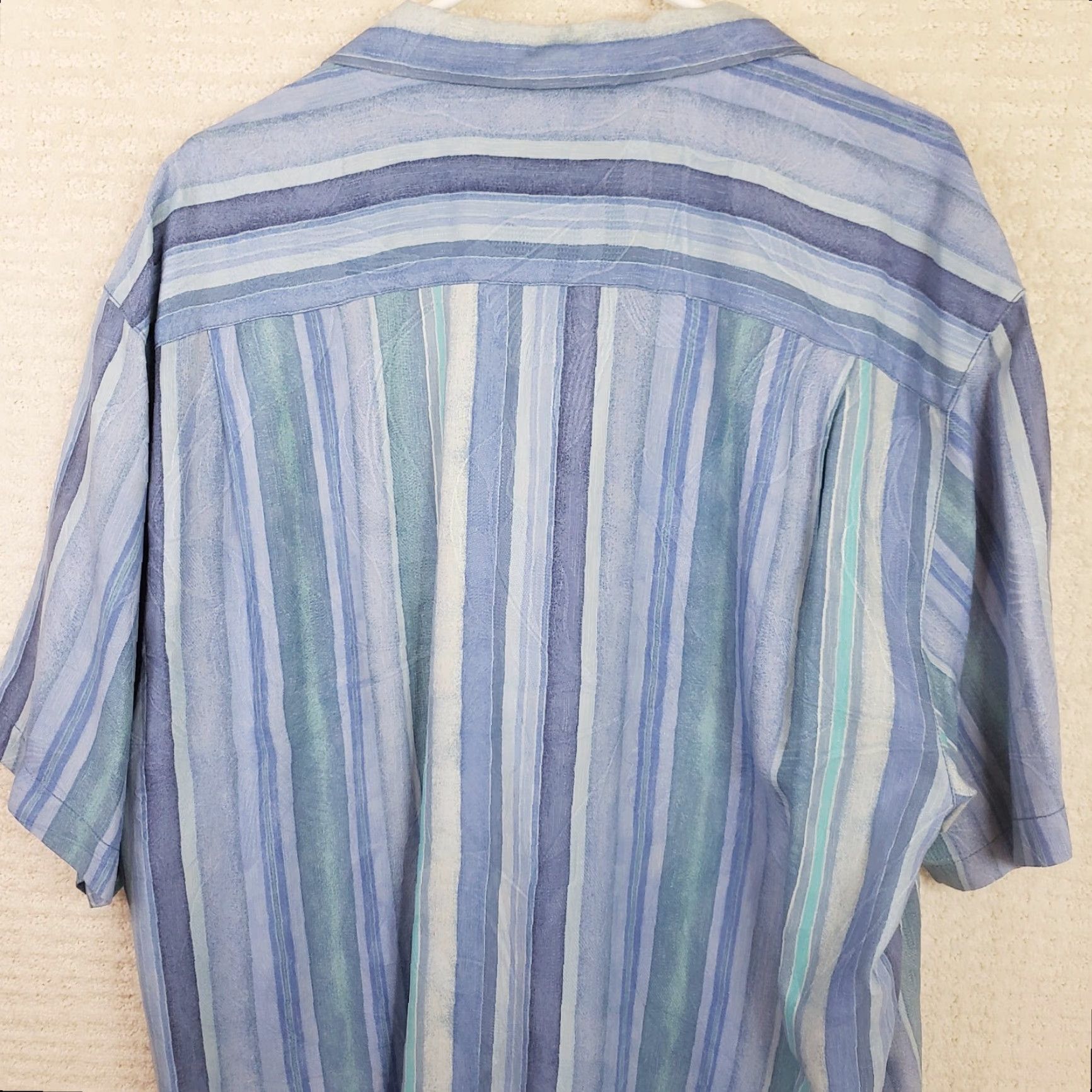 Tommy Bahama Tommy Bahama Silk Shirt Blue Striped Button-Up Down Short Sleeve XL Mens Size US XL / EU 56 / 4 - 6 Thumbnail