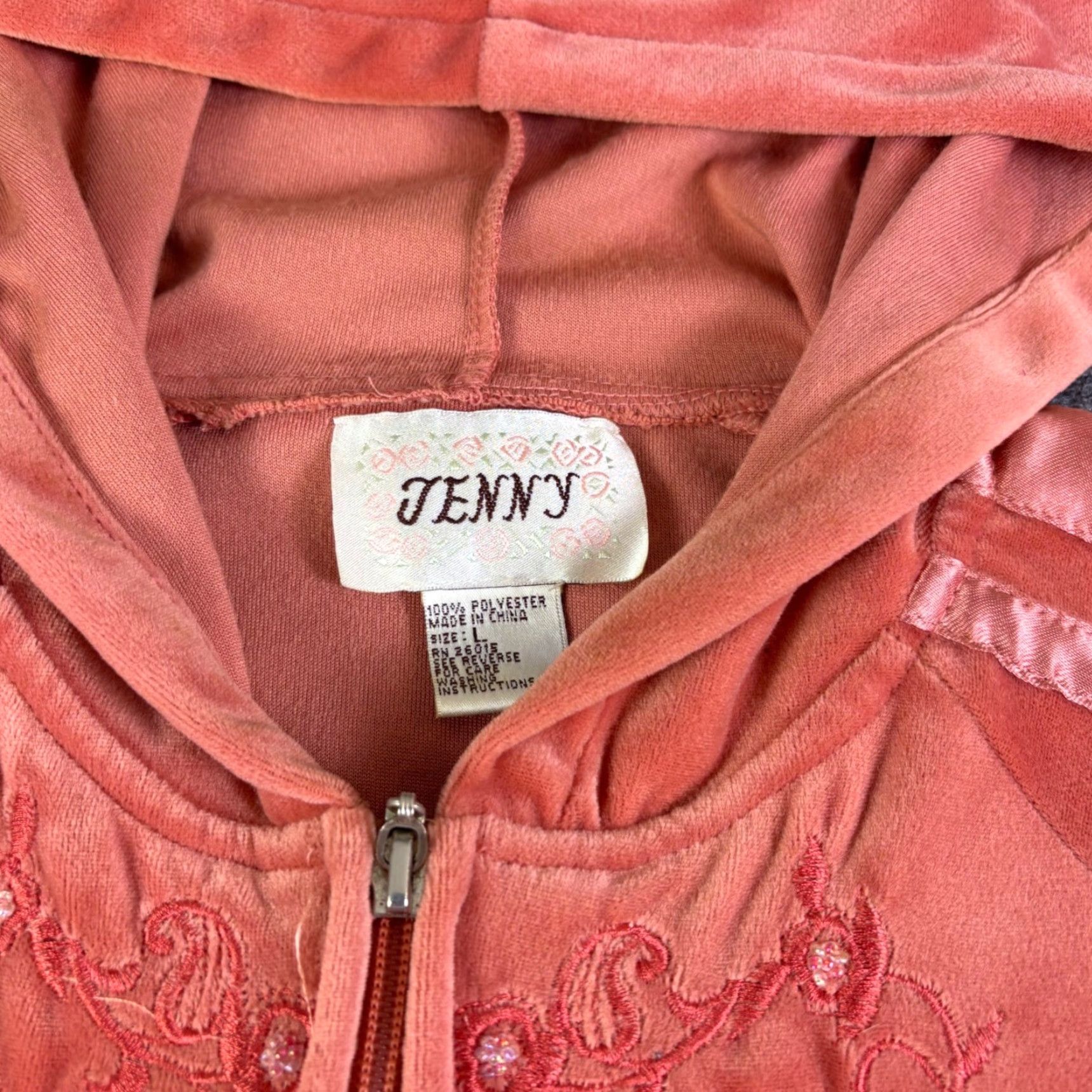 Vintage VINTAGE Jenny Hoodie Full Zip Velour Embroidered Beaded Raglan Sleeve Womens L Orange 90s Y2K Casual Activewear Trench? Size L / US 10 / IT 46 - 3 Thumbnail