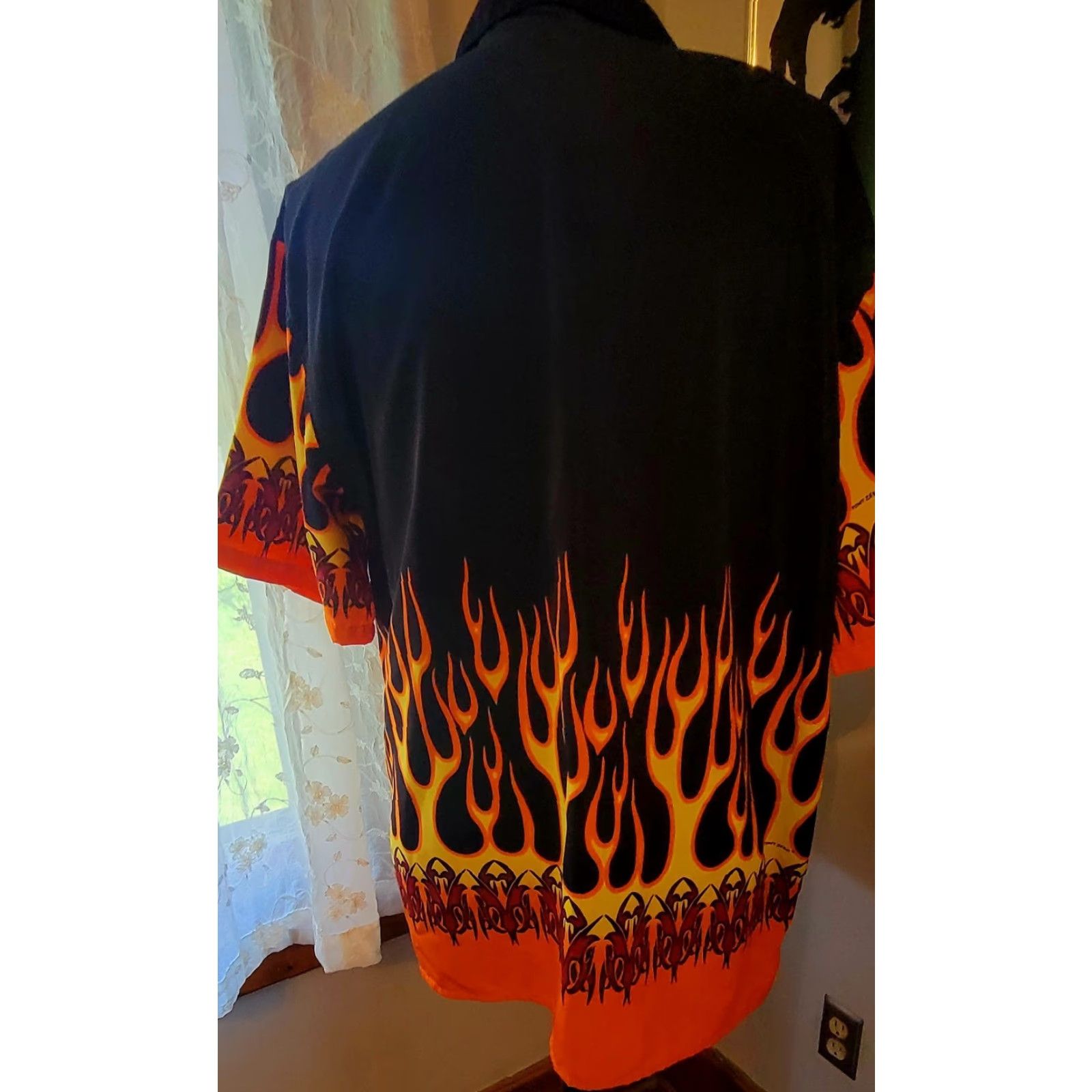 Point Zero VINTAGE 90s Y2k Supersaber Point Zero Las Vegas Flame Lounge Shirt XXL Men Short Sleeve Black Button-Up Jacket? Size US XXL / EU 58 / 5 - 4 Thumbnail