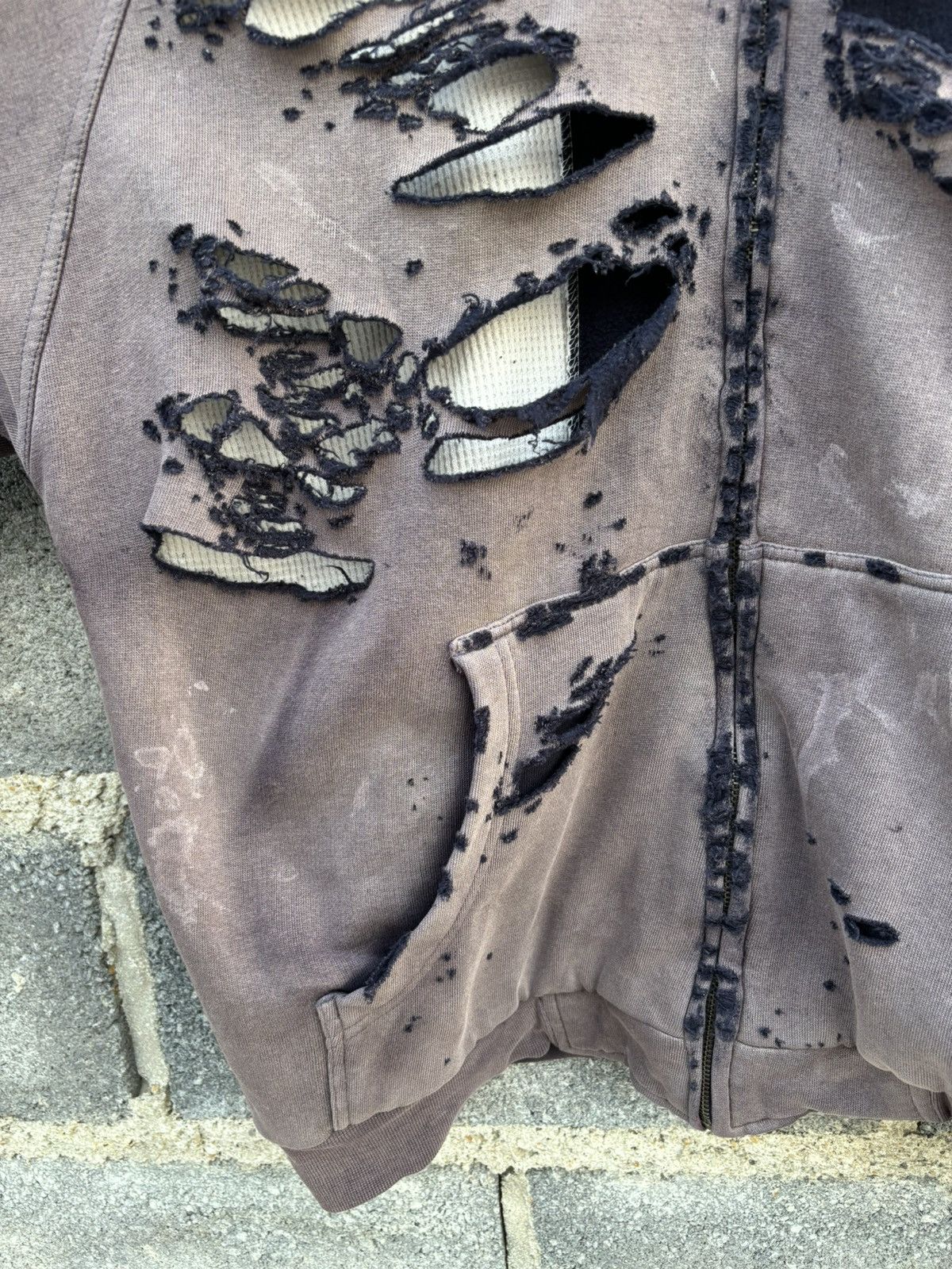 Vintage BOXY THRASHED THERMAL WAFFLE ZIP HOODIE Size US XL / EU 56 / 4 - 7 Thumbnail