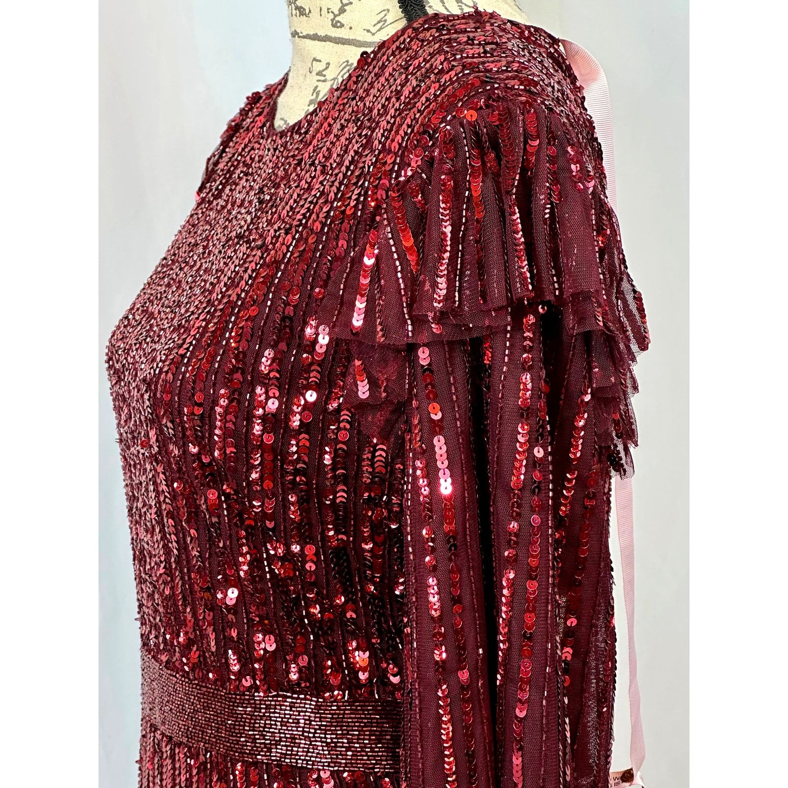 Other Mac Duggal Long Sleeve Ruffle Detail Sequin Dress Red 12 Size XL / US 12-14 / IT 48-50 - 15 Thumbnail