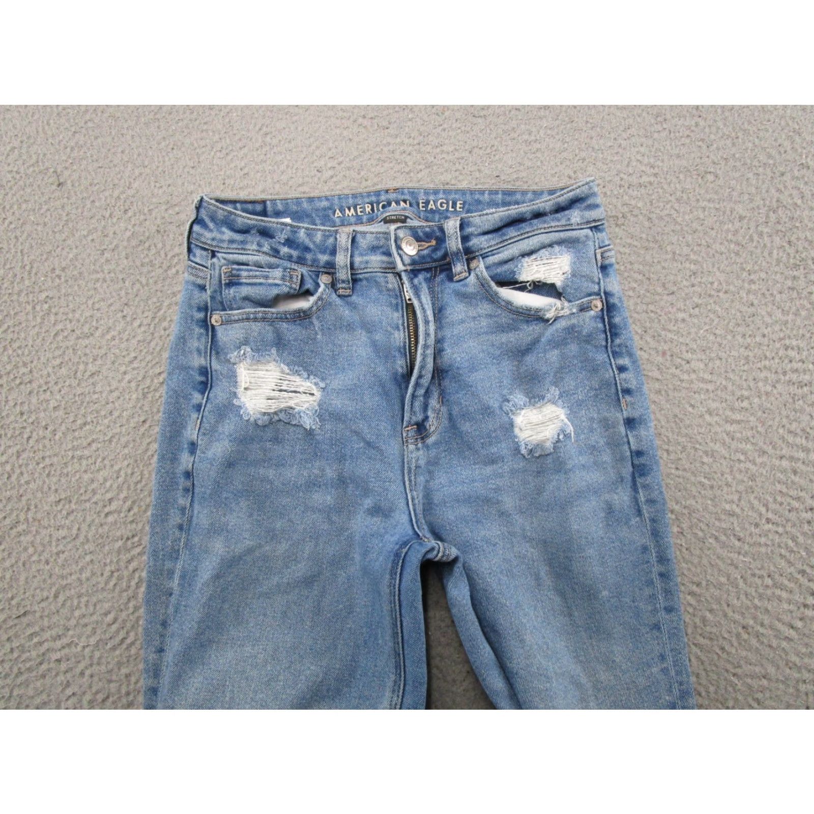 American Eagle Outfitters American Eagle Outfitters Denim Jeans Straight 4 BLUE Stretch Distressed 5-Pocket 90s Womens Regular Vintage: No Size 27" / US 4 / IT 40 - 3 Thumbnail