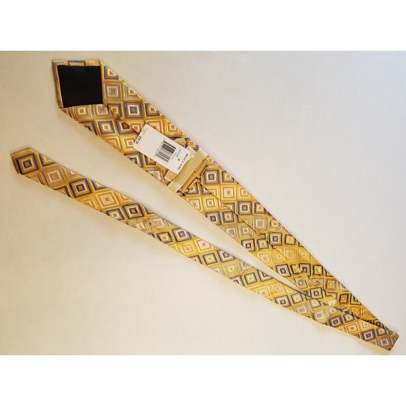 Michael Kors Michael Kors Neck Tie NWT Gold Blue Squares Diagonal Pattern Size ONE SIZE - 6 Thumbnail