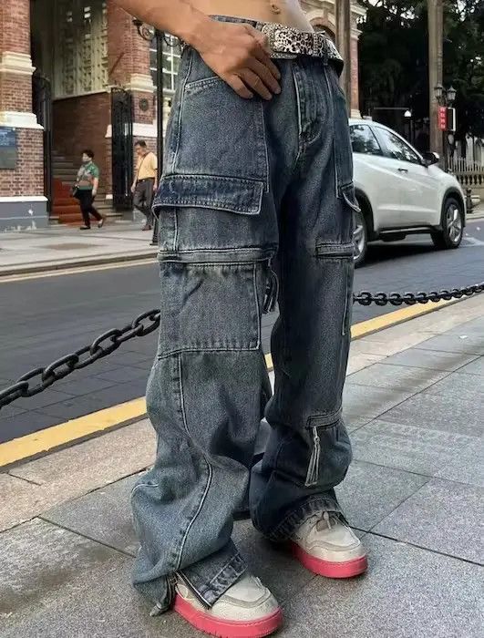 Krdevn Cargo Pants Y2K Girl Gothic Star Baggy Cargo Jeans Y2k with Pockets  Grunge Vintage Fashion Casual Pant Streetwear -Blue,7-8 Years
