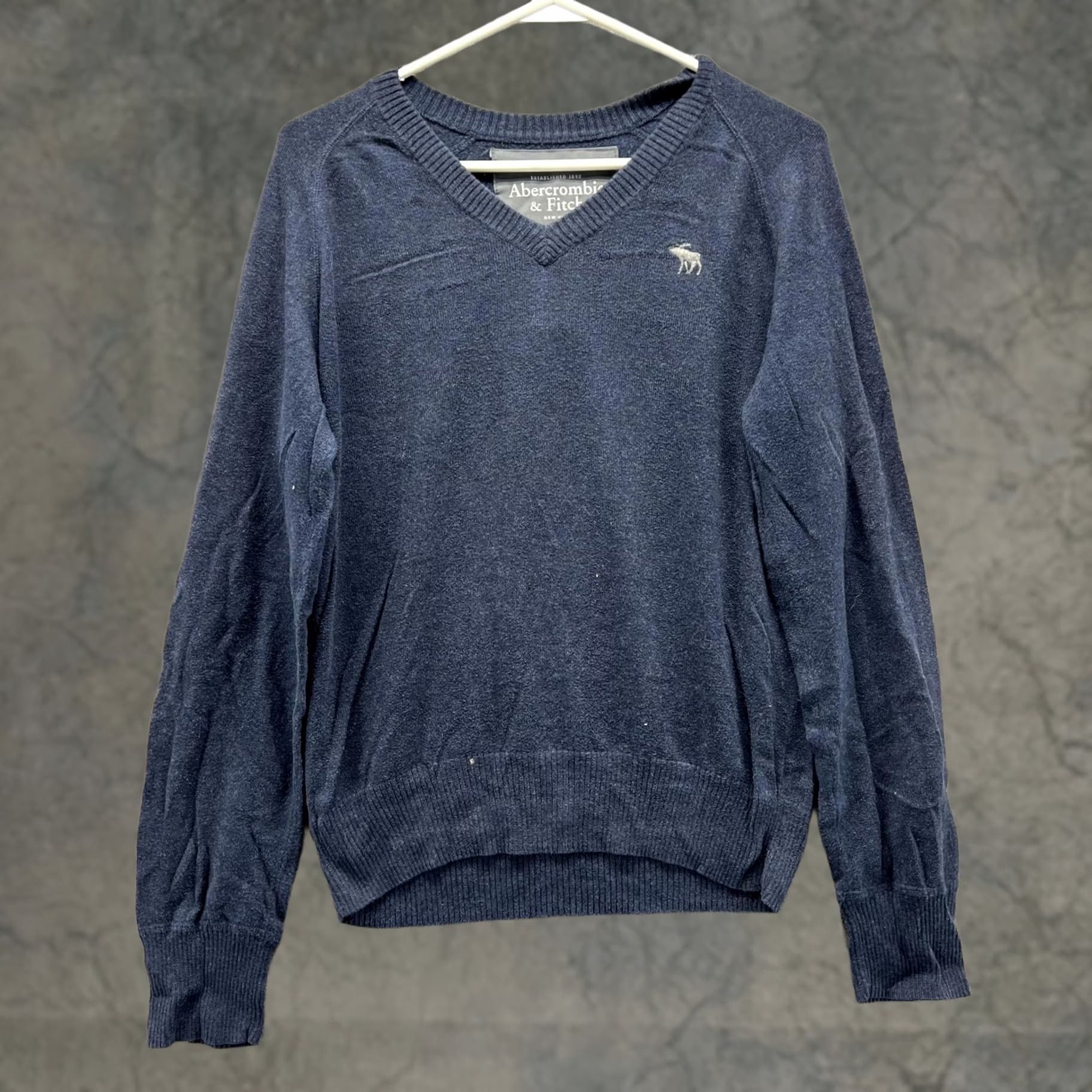 Abercrombie & Fitch Abercrombie & Fitch Sweater Mens Small Blue Cotton V-Neck Pullover Moose Logo Size US S / EU 44-46 / 1 - 1 Thumbnail