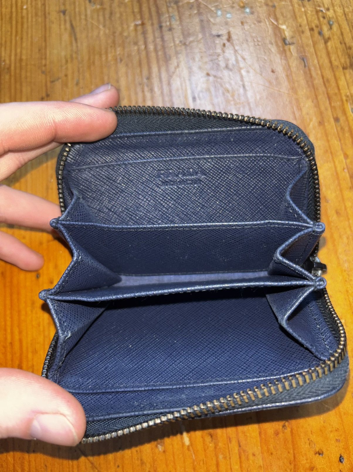 Prada Prada Saffiano Leather Coin Case Wallet Navy Blue Size ONE SIZE - 7 Thumbnail