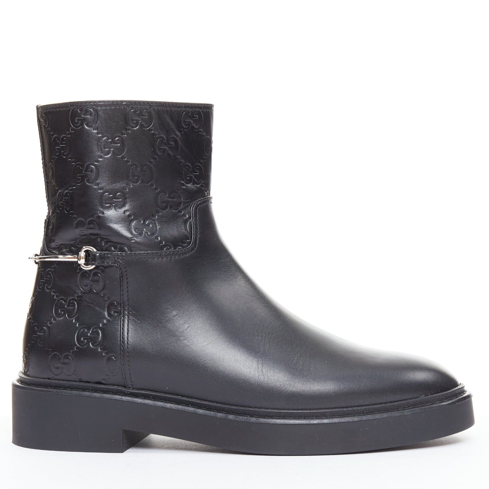 Gucci GUCCI Slim Horsebit black silver GG monogram embossed ankle boots EU37 Size US 7 / IT 37 - 1 Thumbnail