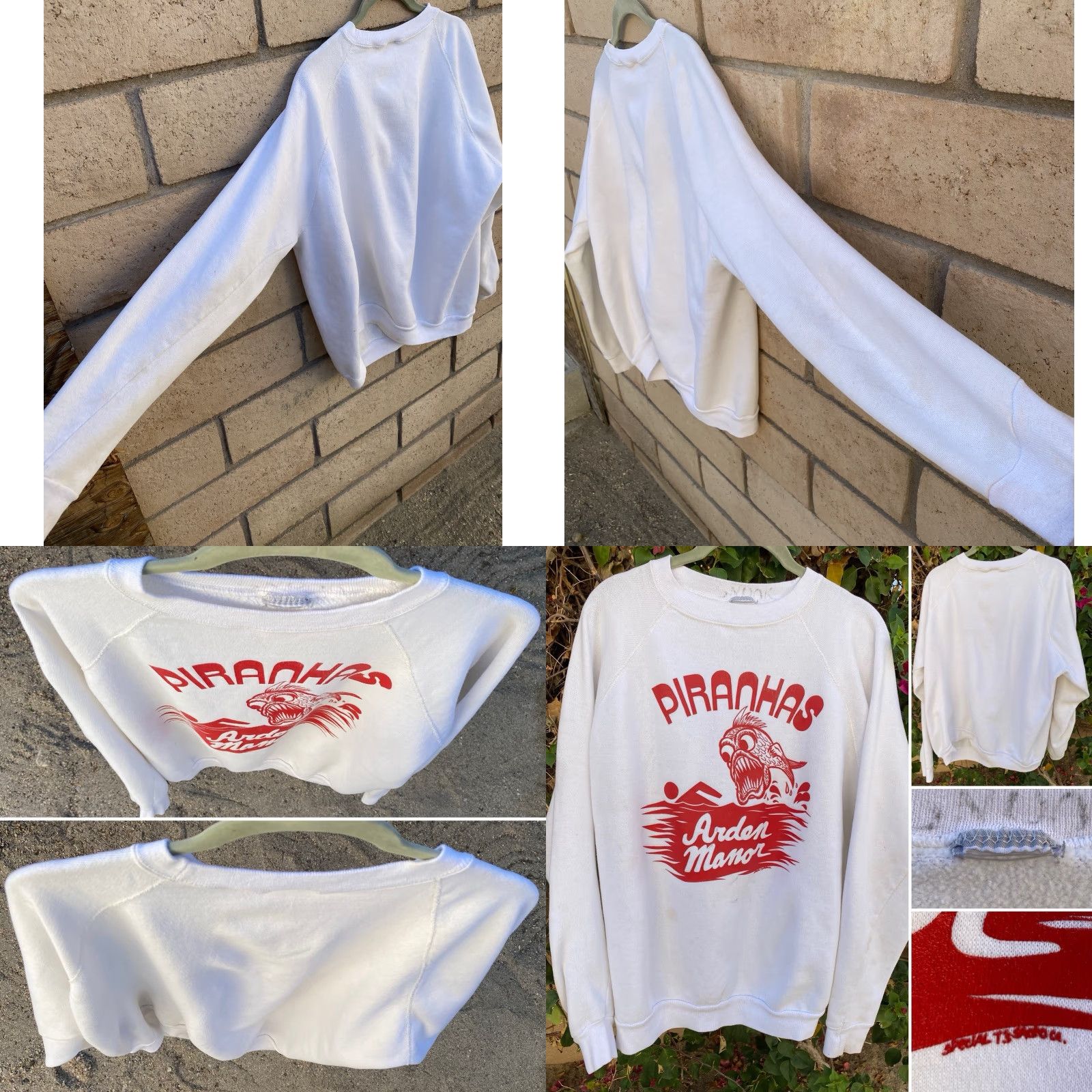 Vintage VINTAGE Piranhas Raglan Sweatshirt White XL Size US XL / EU 56 / 4 - 8 Thumbnail