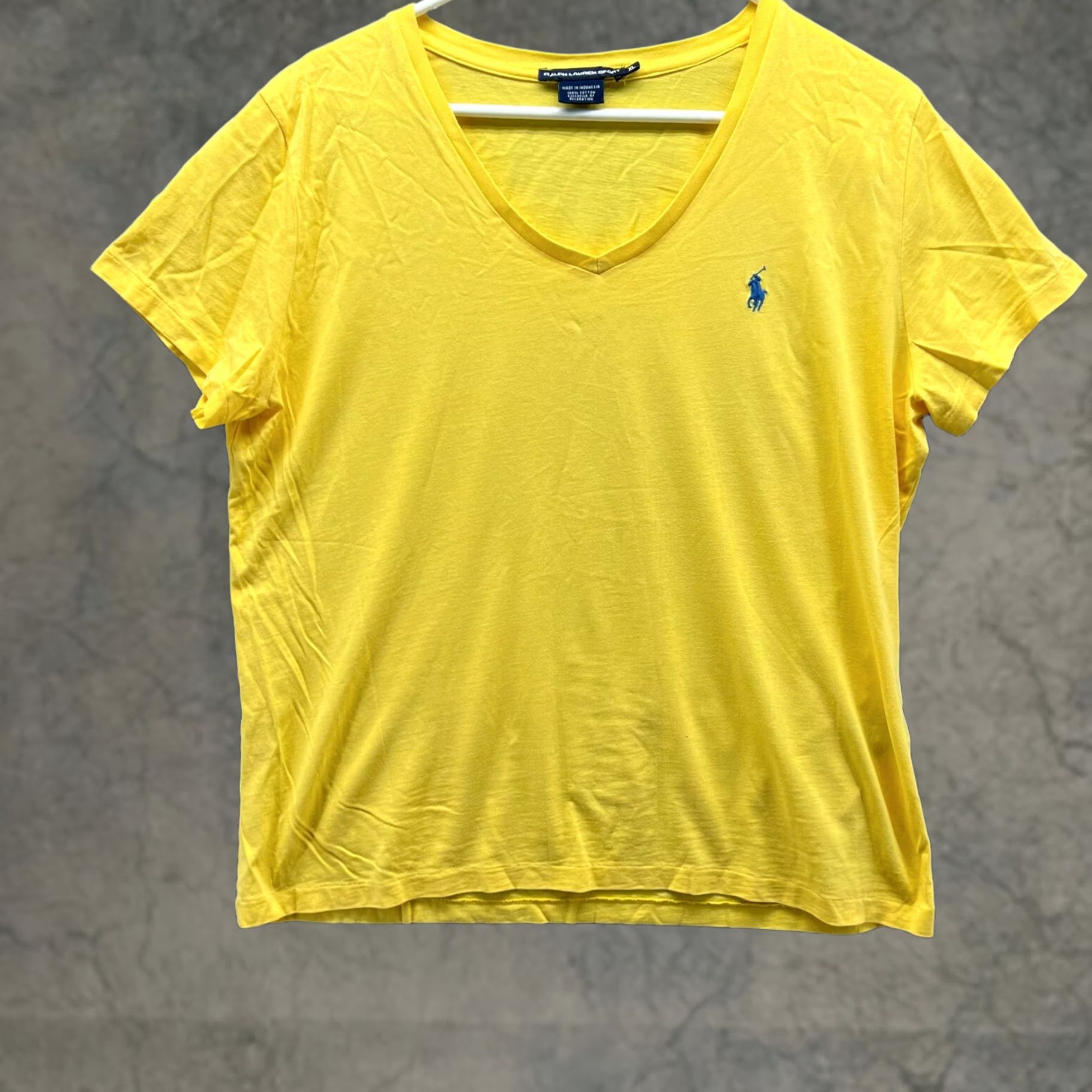 Polo Ralph Lauren VINTAGE? No — Ralph Lauren Sport Shirt Womens XL Yellow V-Neck Short Sleeve Cotton Pony Logo Shirt Womens XL Yellow Cotton Pony Logo Size XL / US 12-14 / IT 48-50 - 1 Thumbnail