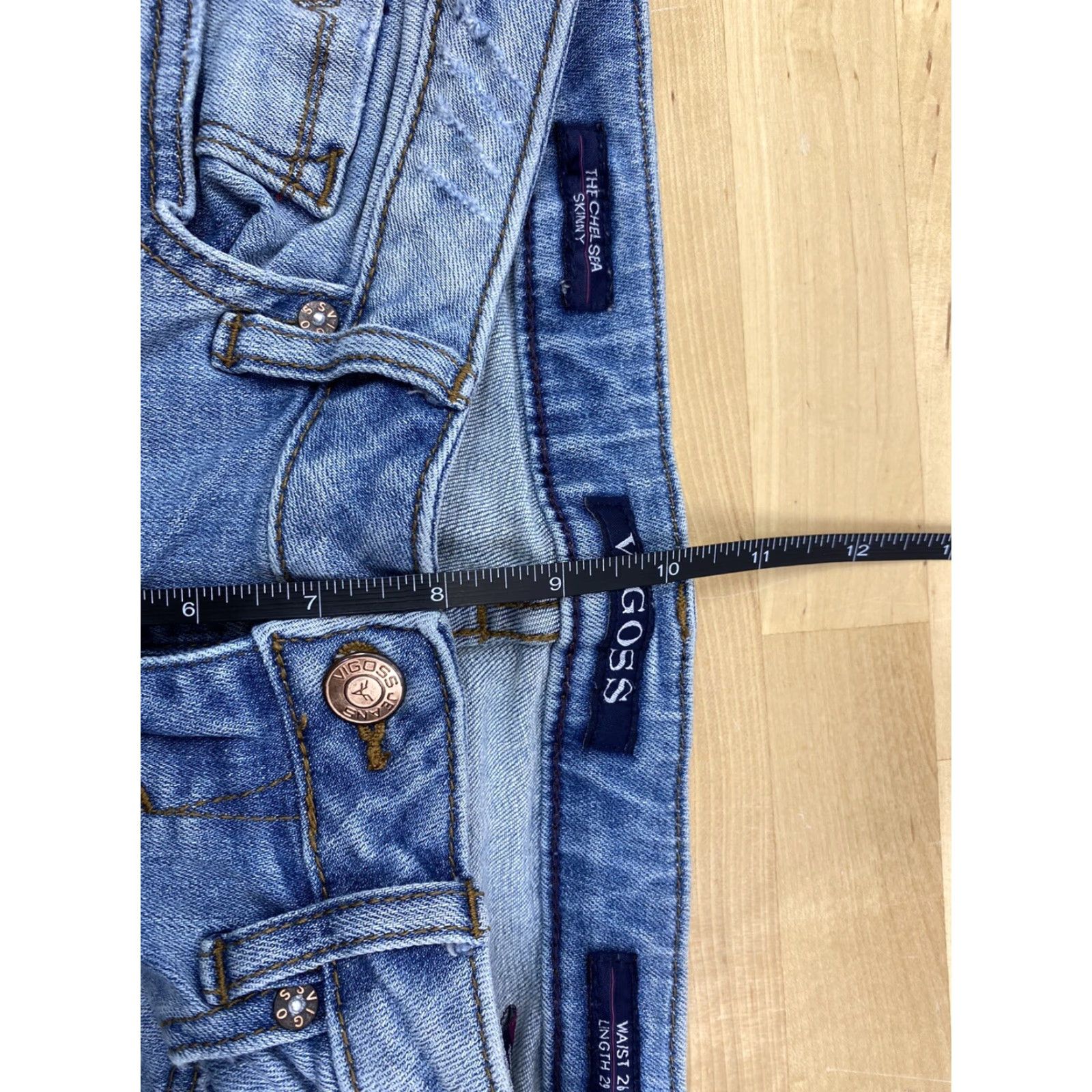 Vintage VIGOSS The Chelsea Skinny Light Blue Denim Jeans 26x29 Womens Distress Blue Inseam 29 Jeans 3760 Size 26" / US 2 / IT 38 - 7 Thumbnail