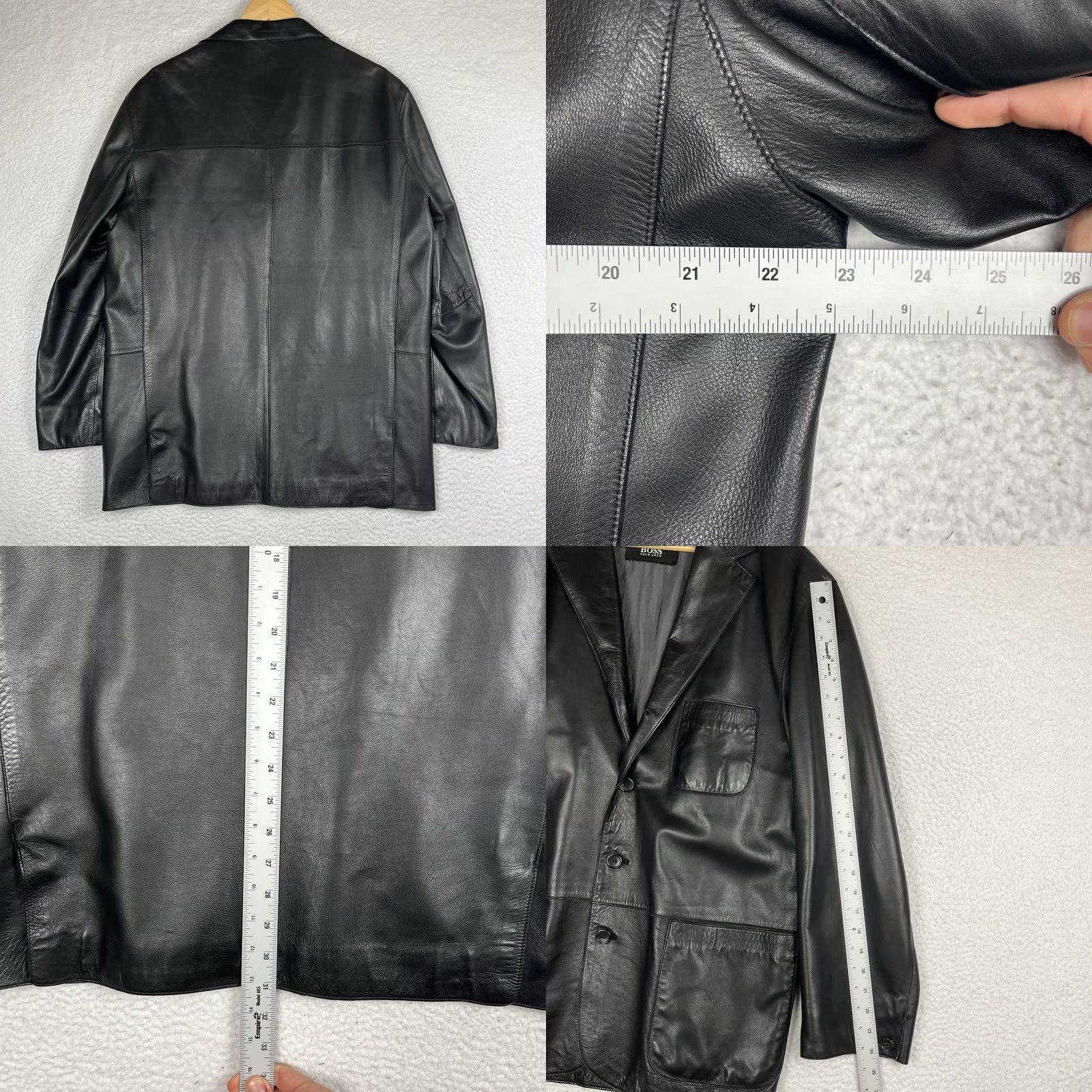 Hugo Boss HUGO BOSS Black Leather Blazer Jacket 40R Spanish Lambskin 4 Button Men Size 40R - 8 Thumbnail